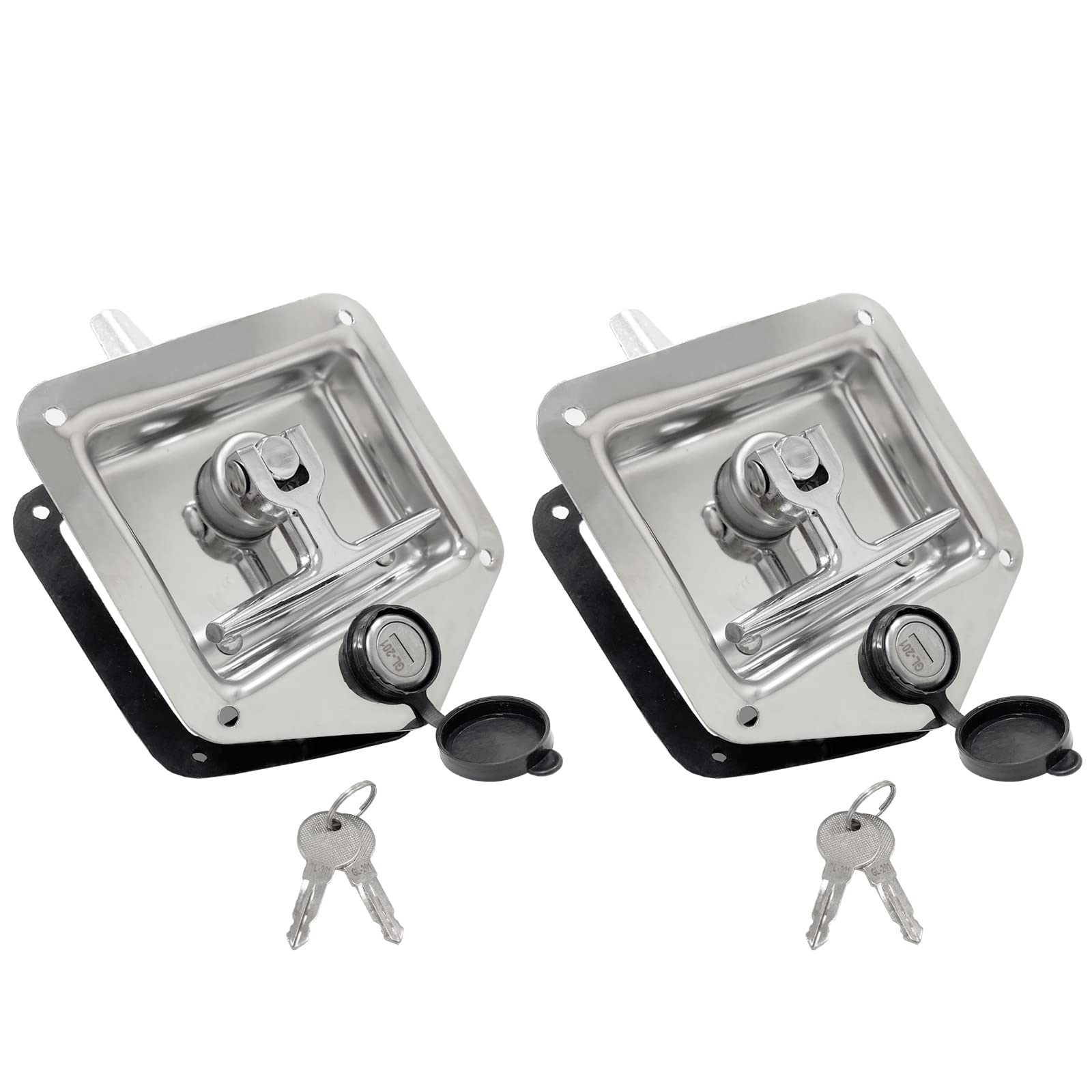2 Pack Stainless Steel T-Latch Handle Lock with Keys - Heavy Duty RV Camper Trailer Toolbox Door Replacement Lock - Weatherproof for Outdoor Use on Trucks, Trailers & Storage Boxes