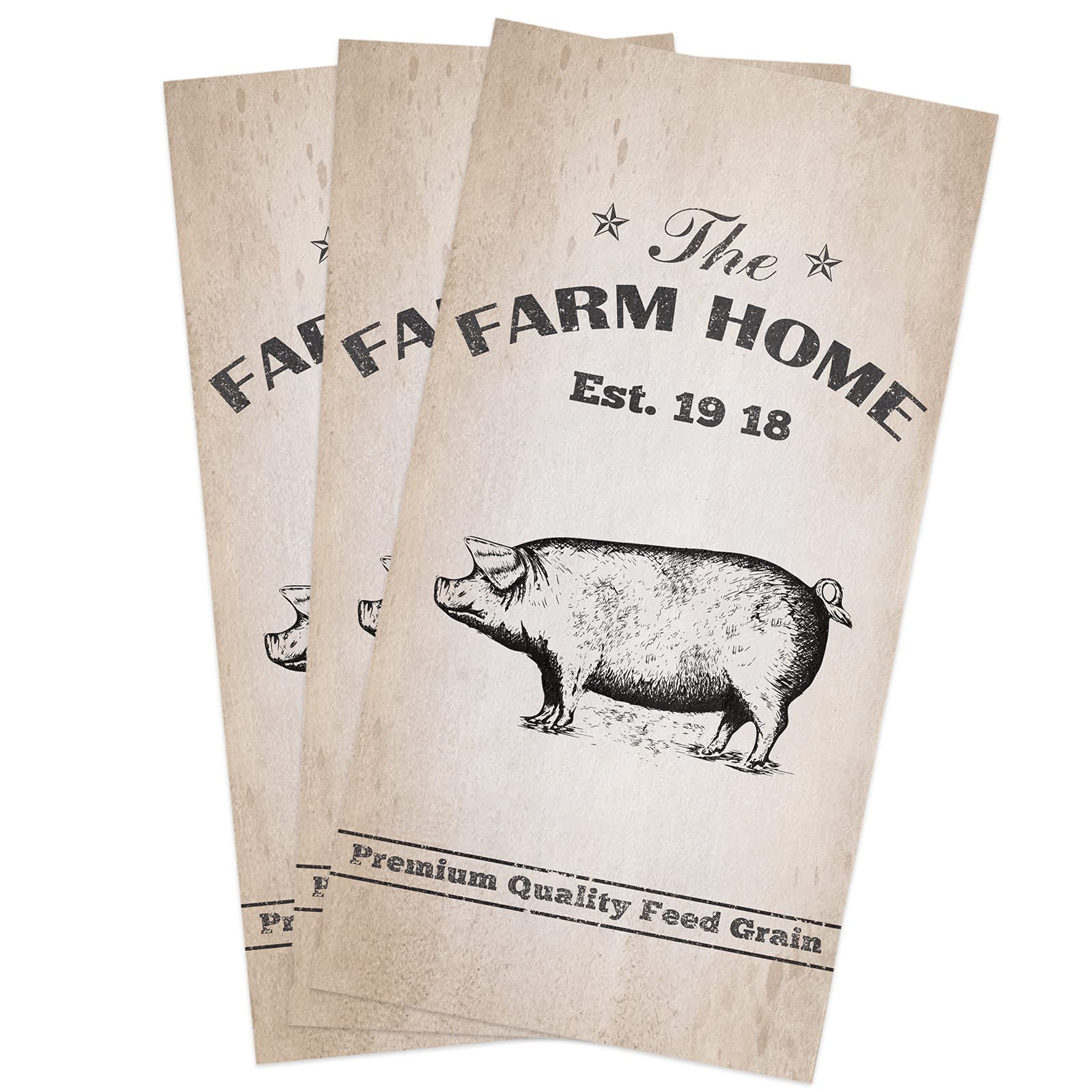 Vintage Farmhouse Pig Cotton Kitchen Towels Set of 3 - 16x28 Inches Super Absorbent Dish Cloths, Tea Towels & Hand Towels - Est. 1928 Rustic Home Decor for Kitchen, Bar & Farmhouse Style Dining