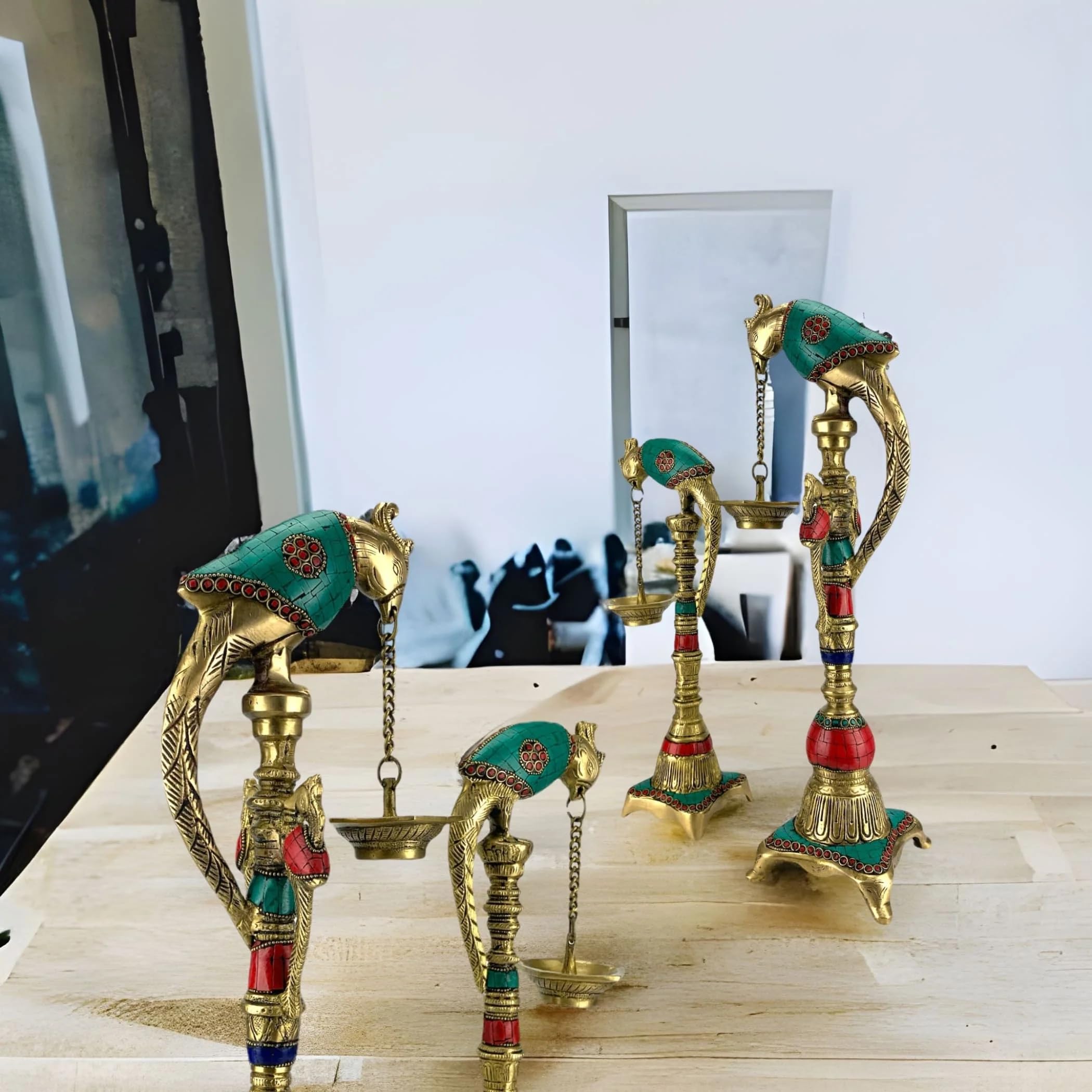 LOVENSPIRE Brass Parrot Wall Hanging Oil Lamp with Chain - Handcrafted Annam Hanging Diya for Home Temple, Office, Mandir Decor - Perfect for Diwali, Puja, Housewarming & Gift Giving - Creates Sacred Ambiance for Prayer & Meditation