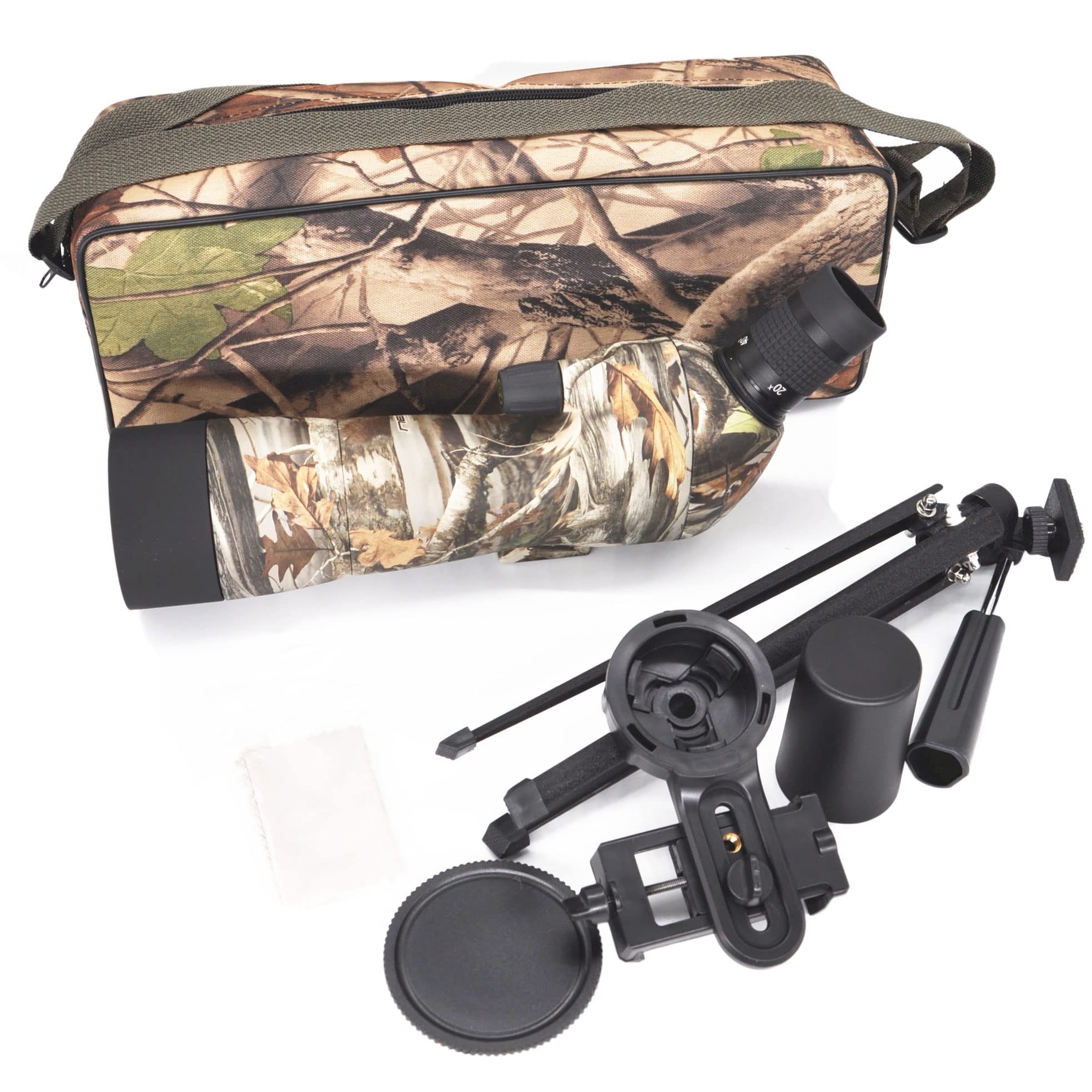 TecTecTec SPROWILD 20-60x60 Spotting Scope with Tripod - Waterproof BAK4 Prism & FMC Lens for Hunting, Target Shooting, Bird Watching - Includes Phone Adapter & Soft Carrying Case (Camo) - Perfect for Outdoor Adventures, Wildlife Observation & Range Shooting