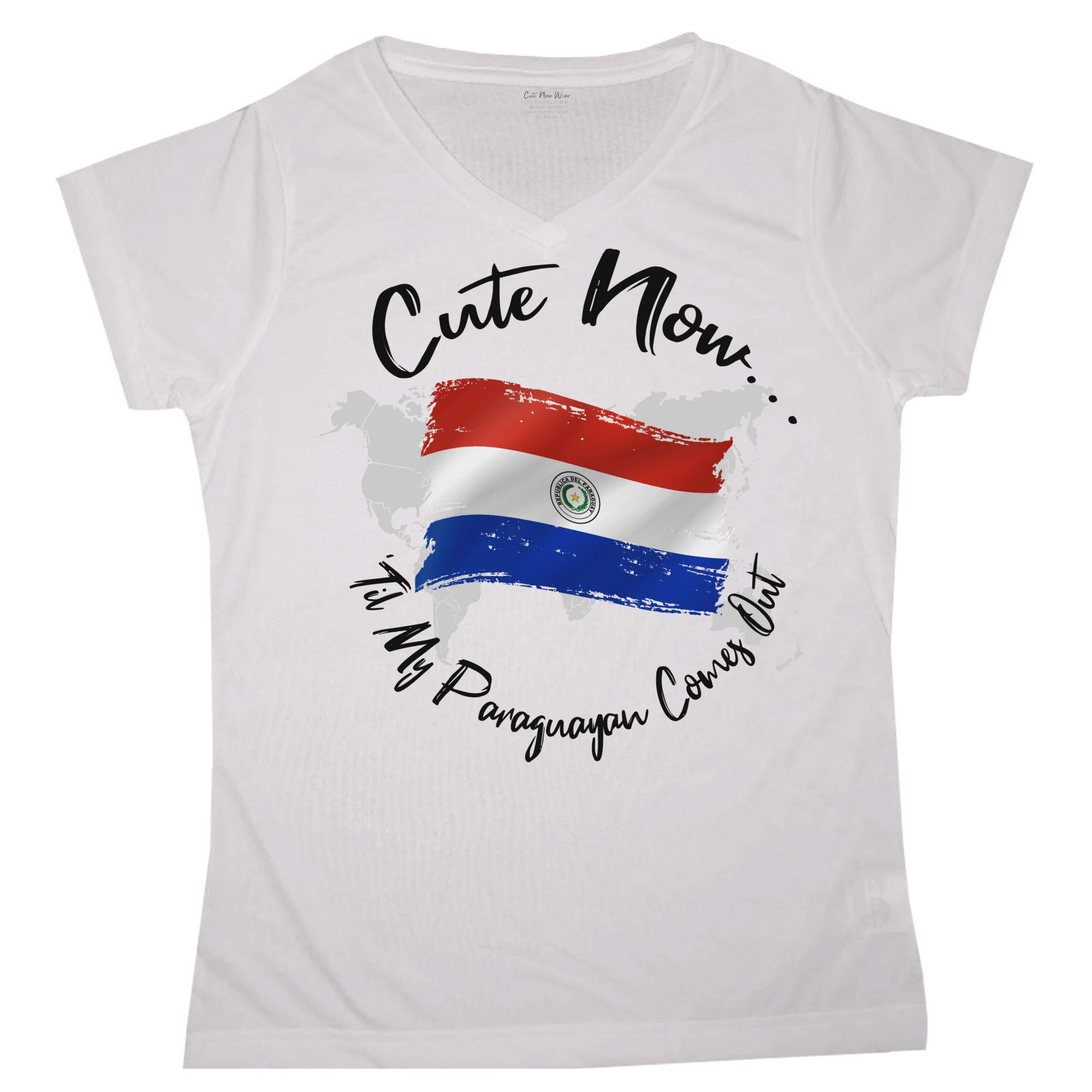 Women's Paraguay Flag V-Neck T-Shirt - Patriotic White Short Sleeve Tee for Ladies (Sizes S-XXL) | Perfect for National Holidays, Soccer Games & Cultural Events