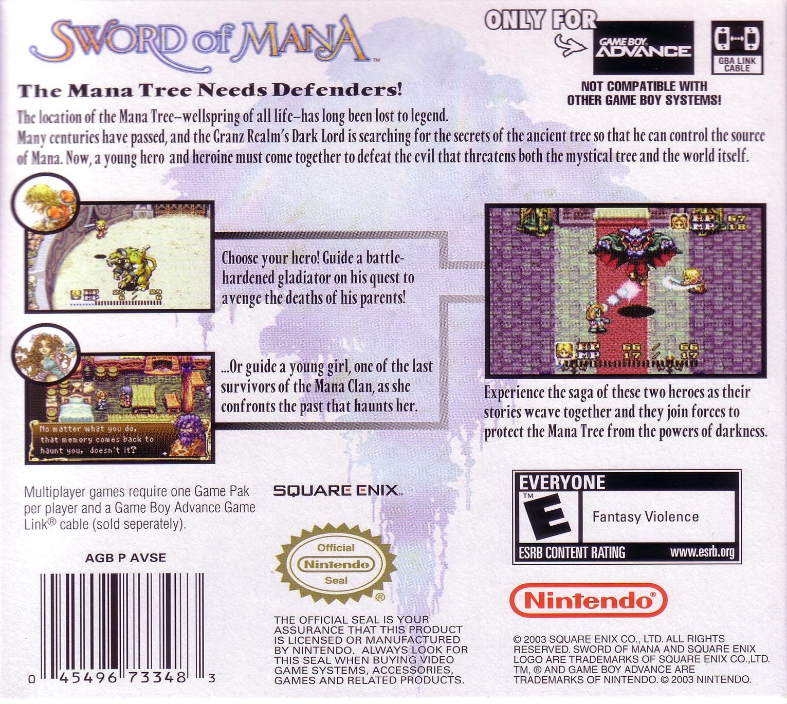 Used Sword Mana Game Boy Advance Video Games - Retro GBA RPG Adventure for Collectors & Gamers - Perfect for Nostalgic Gaming Sessions