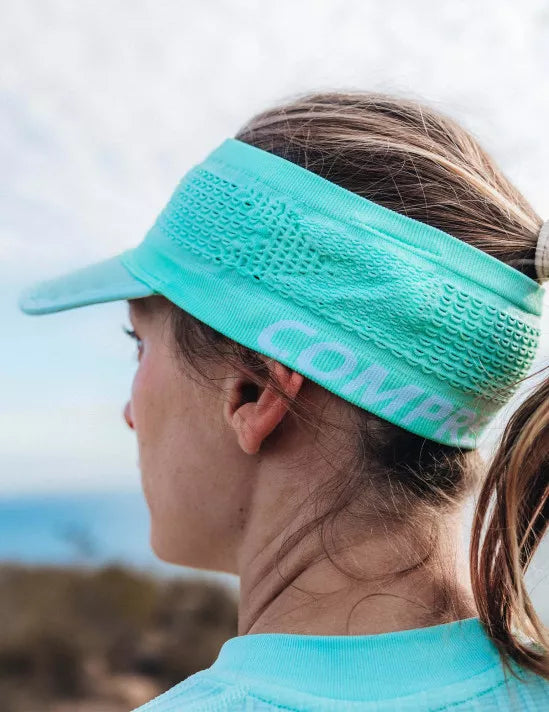 Compressport Unisex Spiderweb Headband - Breathable & Adjustable for Running, Cycling & Workouts - Eggshell Blue/White - On/Off Design for Sports & Fitness Activities