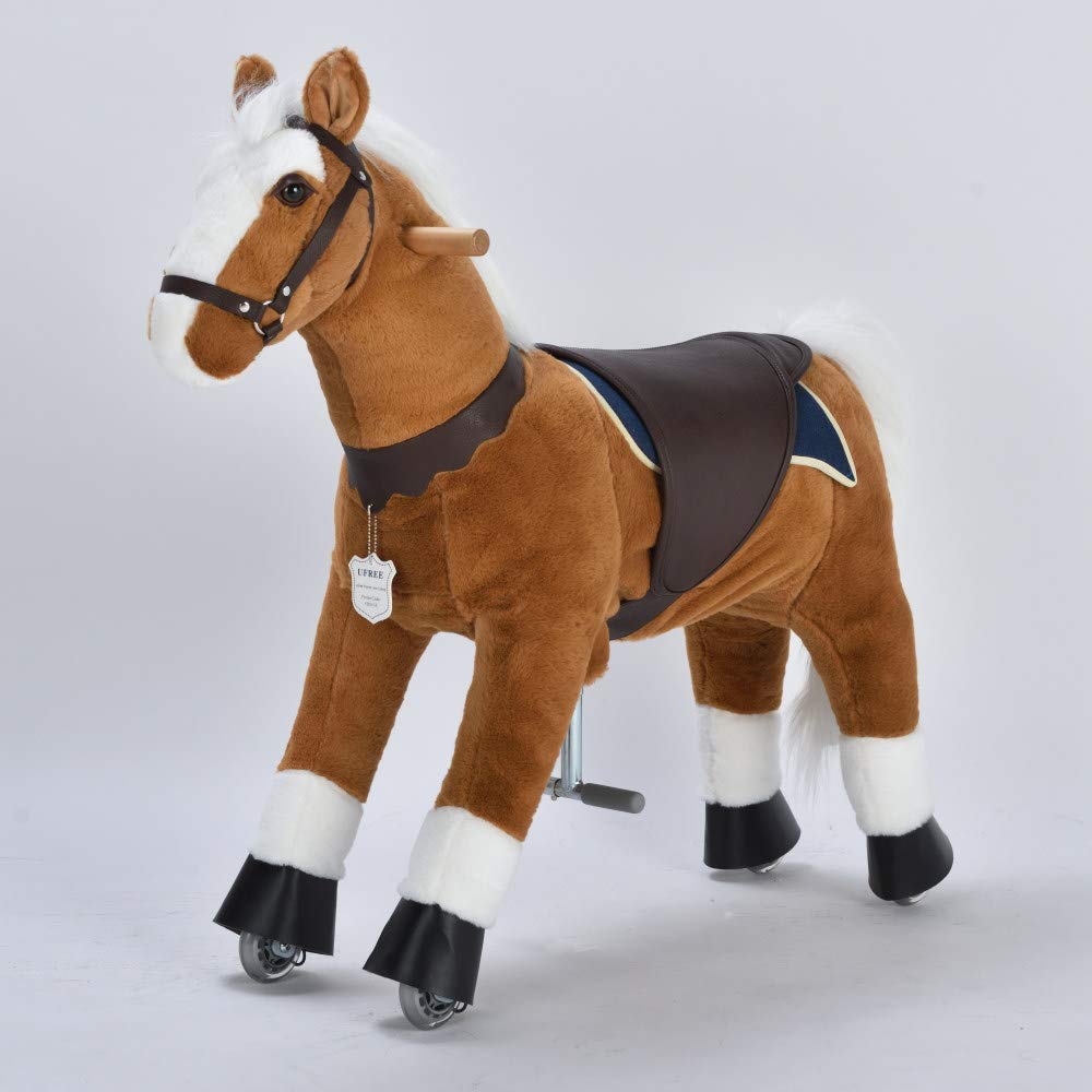 UFREE Ride-On Walking Horse Toy for Kids - 36 Inch Height, Best Birthday Gift for Girls Ages 4-9 | White Mane & Tail | Pretend Play, Outdoor Fun, Imaginative Playtime Gift
