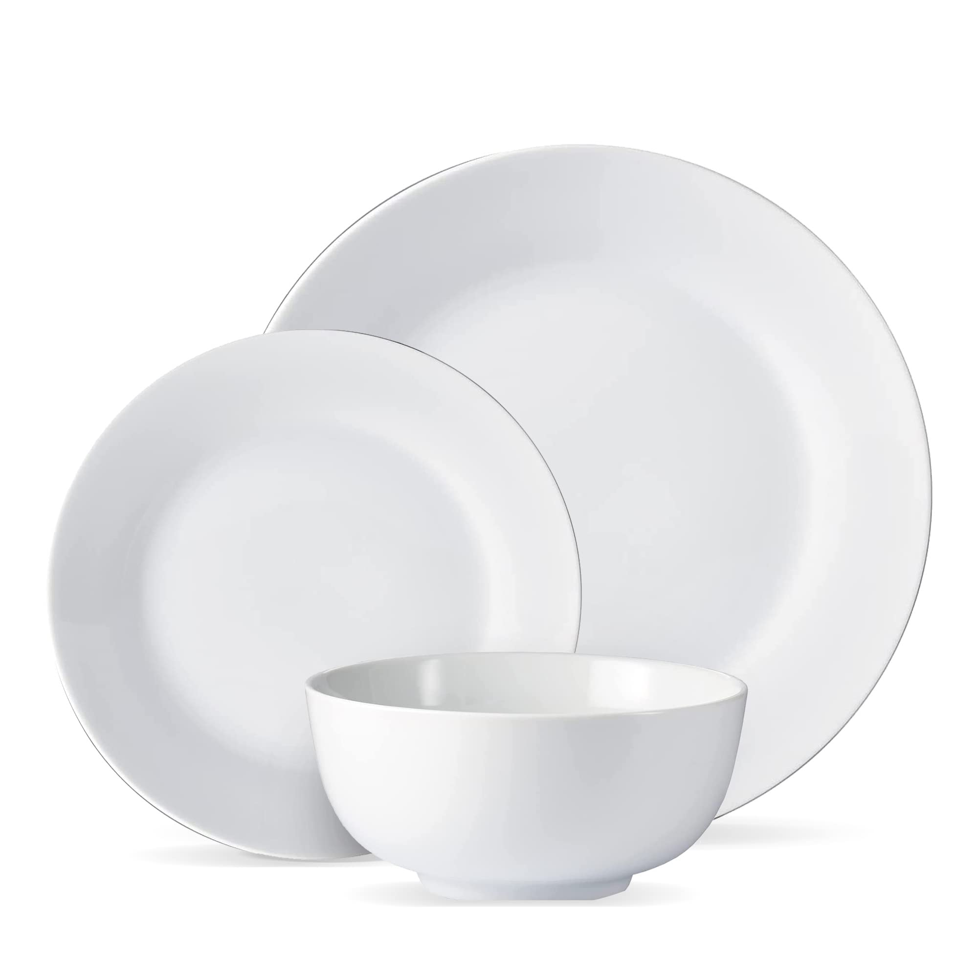 Safdie & Co. 12-Piece White Porcelain Dinnerware Set - 4 Dinner Plates, 4 Salad Plates & 4 Bowls - Dishwasher & Microwave Safe - Elegant Table Setting for Everyday Meals & Dinner Parties
