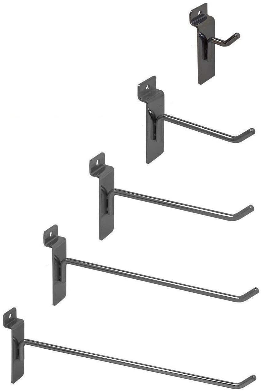 25-Piece Slatwall Hooks Variety Pack - 5 Each of 2, 4, 6, 8 & 10 Inch Hooks for Retail Display & Store Organization - Perfect for Hanging Merchandise, Tools & Accessories