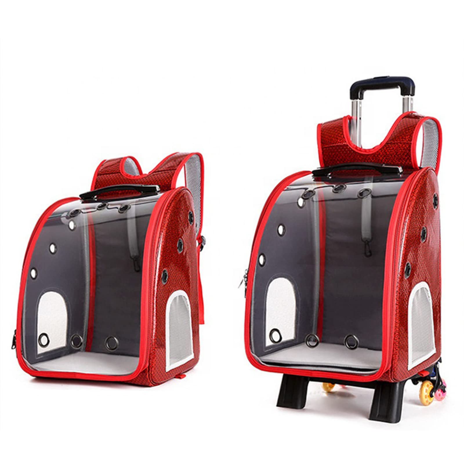 Transparent Pet Carrier Trolley with Wheels - Breathable Soft-Sided Backpack for Cats & Small Dogs - Perfect for Travel, Hiking & Outdoor Adventures