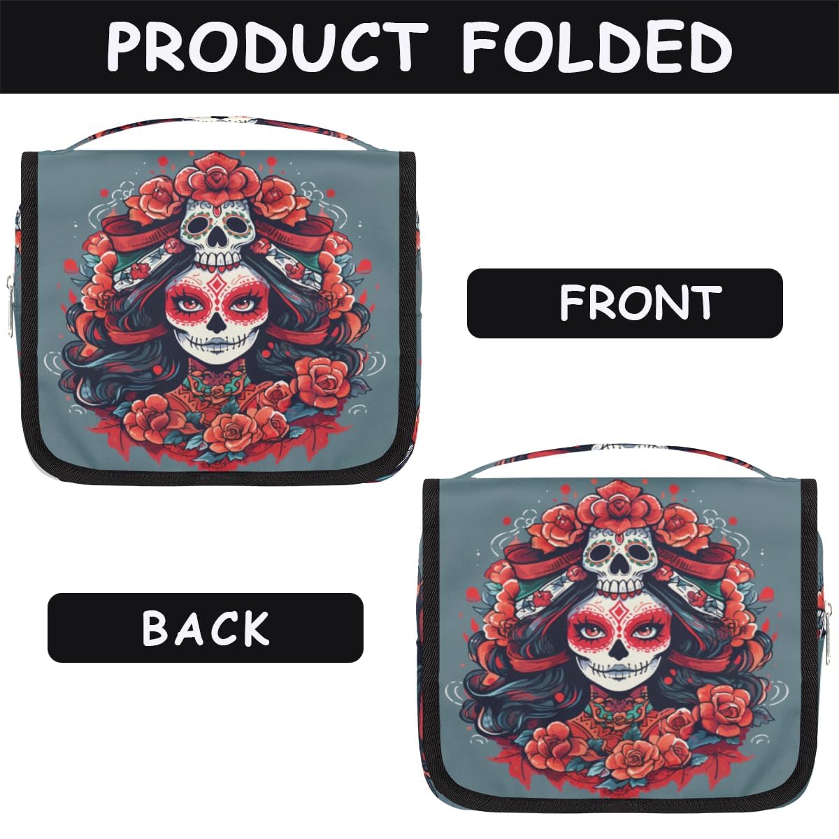 Floral Sugar Skull Travel Toiletry Bag - Waterproof Hanging Cosmetic Organizer for Women | Perfect for Bathroom & Travel