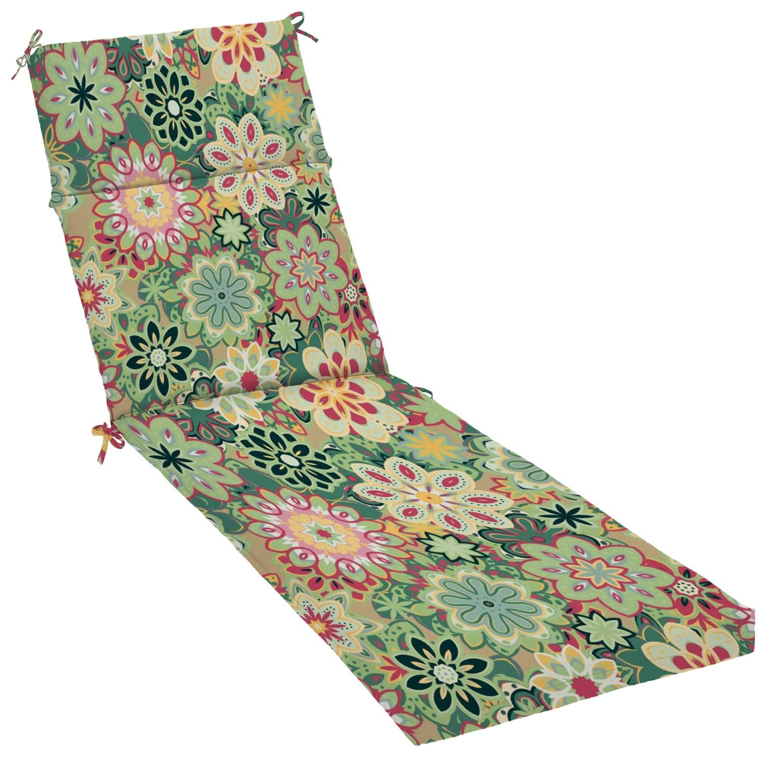 Water-Resistant Outdoor/Indoor Chaise Lounge Cushion - Retro Kaleidoscope Flower Pattern Patio Seat Cushion for Garden, Poolside & Deck Furniture - Perfect for Relaxing in Sunrooms, Balconies and Backyard Lounging