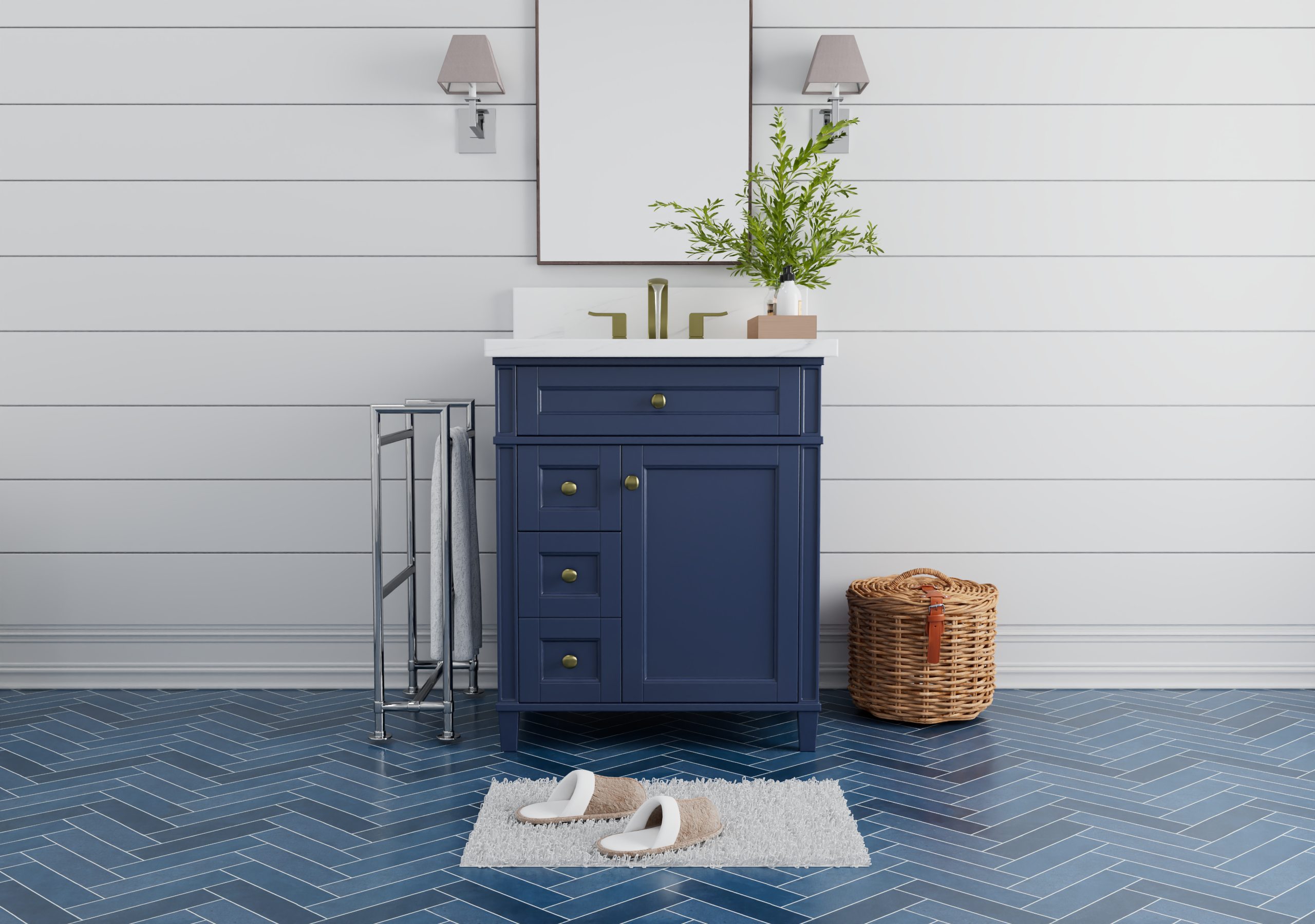 Kensington 29.5-Inch Left Drawer All-Wood Navy Blue Vanity Cabinet - Perfect for Bathroom Storage & Organization