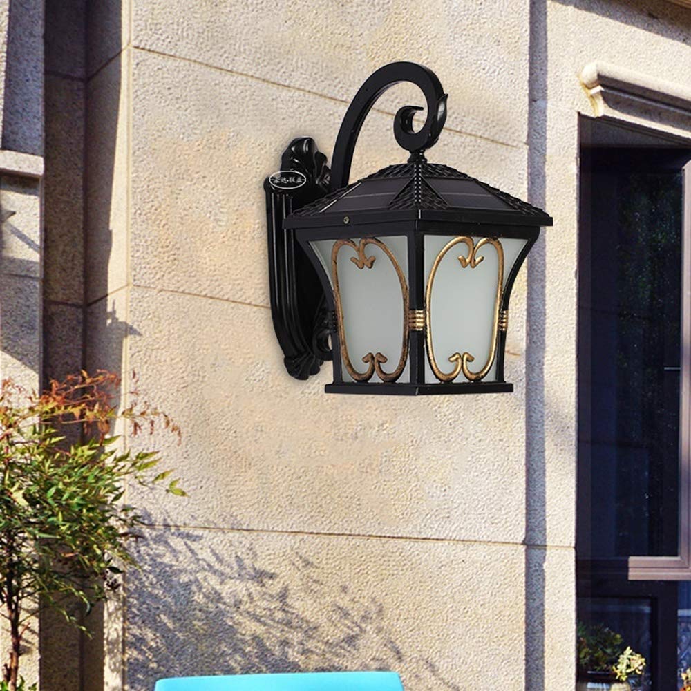 Solar Powered Outdoor Wall Light - IP55 Waterproof LED Wall Lamp for Garden, Balcony, Patio & Villa - Durable Aluminum & Glass Wall Sconce Lighting Fixture - Perfect for Pathway, Porch & Nighttime Reading