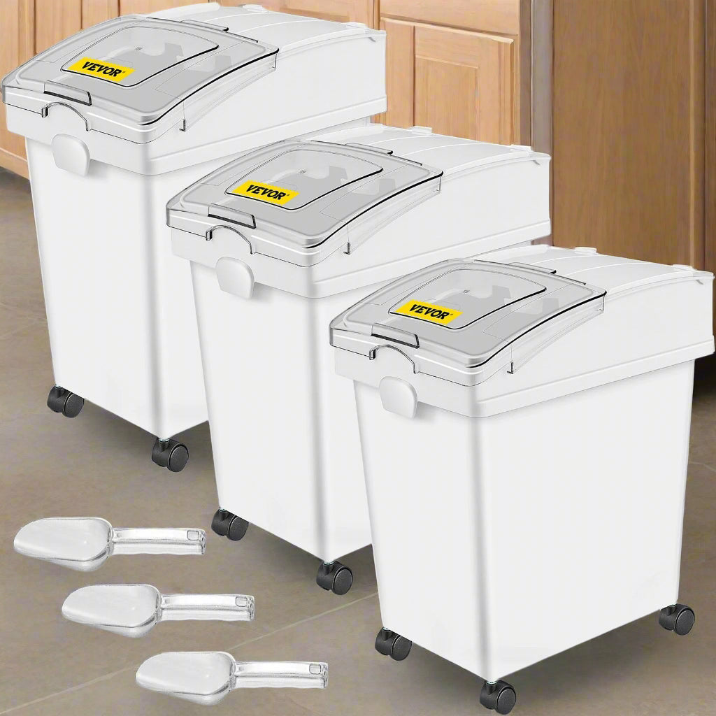 3 Pack 6.6 Gallon Commercial Kitchen Storage Bins with Scoop & Lid - Heavy Duty Food Containers for Restaurant, Bakery, Pantry Organization | Airtight, Stackable & Durable Storage Solutions for Bulk Food, Flour, Sugar, Rice & Dry Goods