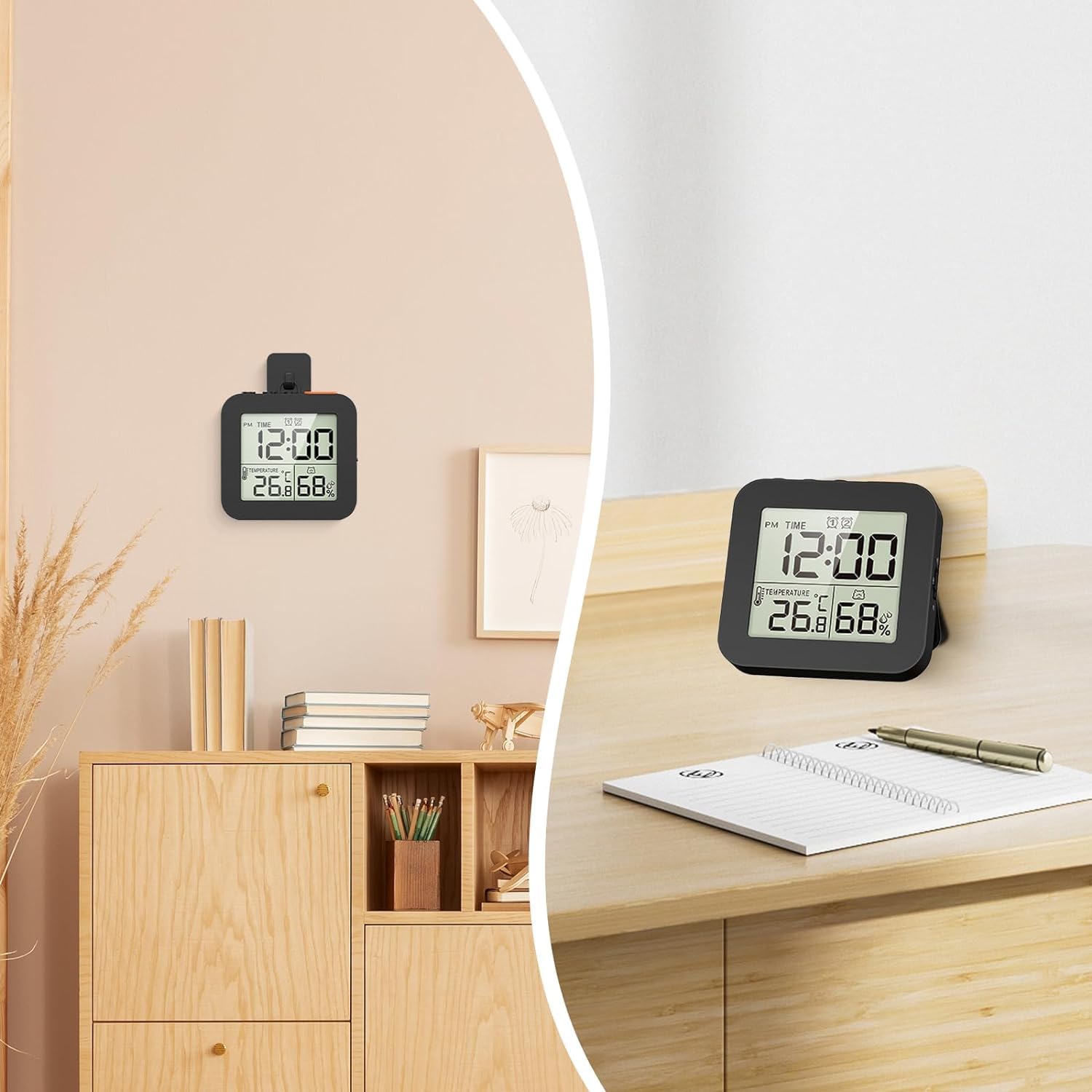 Digital Shower Clock with Temperature & Humidity Monitor - Waterproof Kitchen Timer for Cooking, Makeup & Bathroom - Alarm Function in C/F - Perfect for Shower, Gym, Office & Home Use