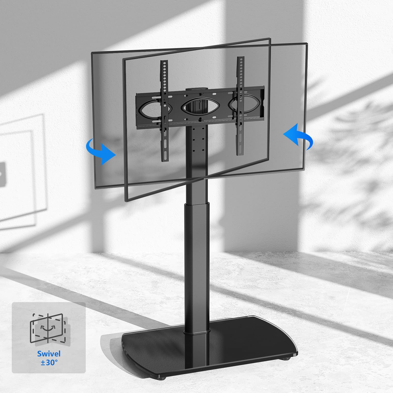 Universal Swivel TV Floor Stand for 32-65 Inch LCD LED Flat Screen TVs | Height Adjustable TV Mount Stand with Shelf | Space Saving Corner TV Stand for Living Room, Bedroom & Home Office | Sturdy Base & Smooth 360° Rotation for Optimal Viewing