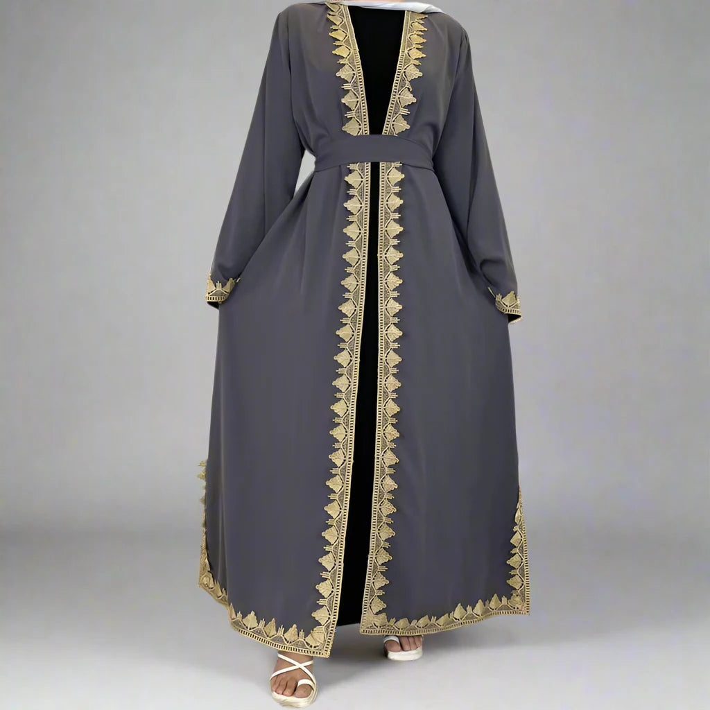 Elegant Embroidered Long Robe Cardigan Open Abaya Dress for Muslim Women - Modest Islamic Fashion for Prayer, Home & Special Occasions
