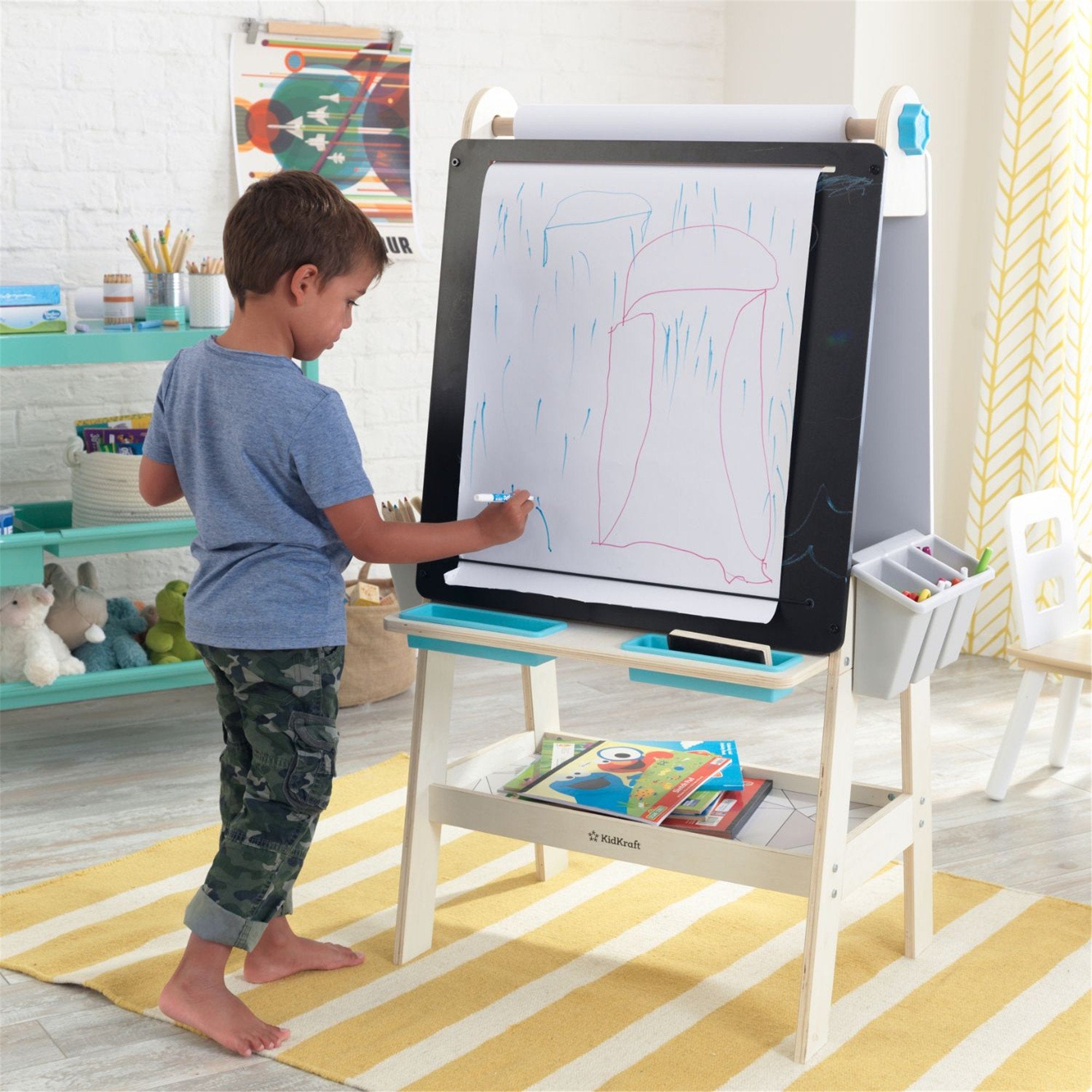 KidKraft Create N Play Art Easel - Double-Sided Wooden Kids Drawing Board with Chalkboard & Whiteboard - Perfect for Home, Classroom & Preschool Learning Activities