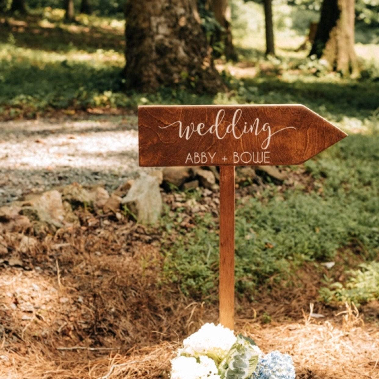 Personalized Rustic Wood Wedding Arrow with Stake - Handmade Ceremony Sign for Rustic Weddings, Barn Weddings & Outdoor Events - Perfect for Aisle Decor, Photo Props & Reception Signage