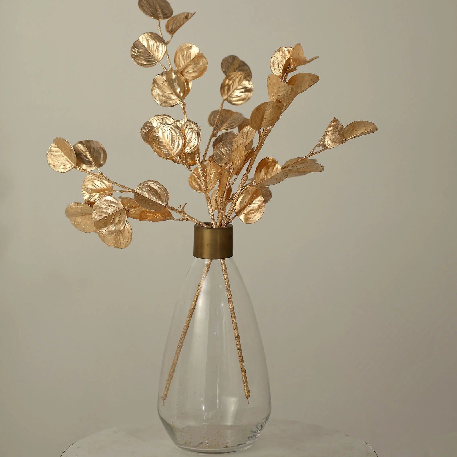 2 Pack Gold Metallic Artificial Eucalyptus Leaf Stems - 27