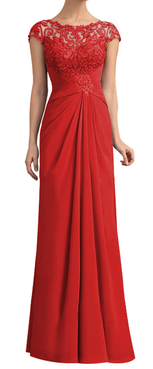 Elegant Long Chiffon Mother of The Bride Dress - Floral Embroidered A-Line Prom Gown with Cap Sleeves | Perfect for Weddings, Formal Events & Special Occasions