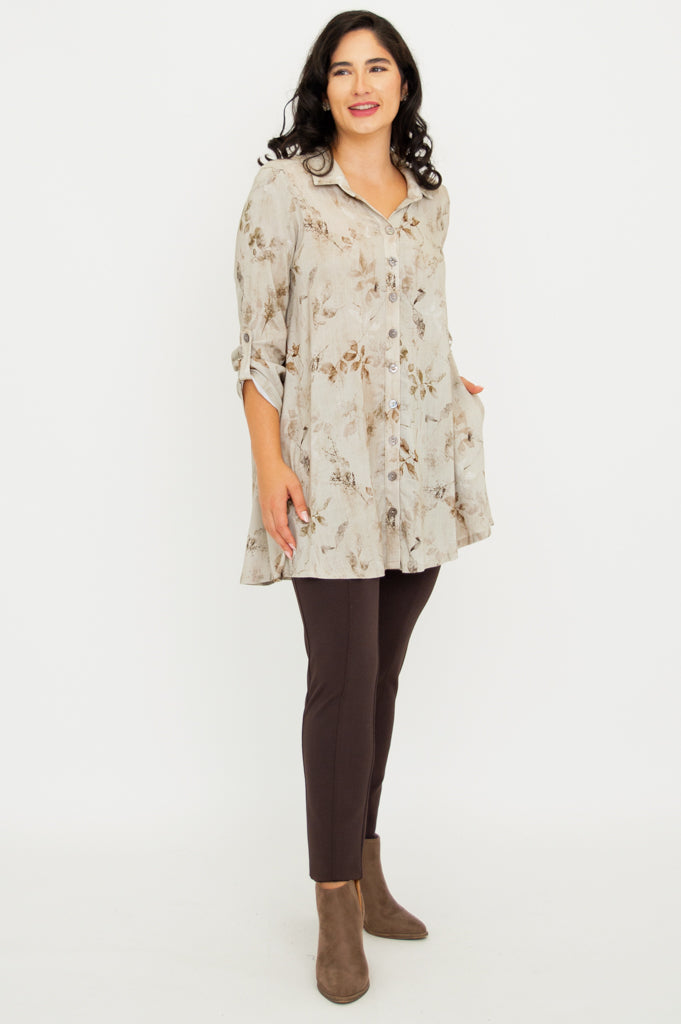 Celine Blouse Women's Linen Bamboo Shirt - Elegant Castle Print Top for Casual Wear & Summer Outfits