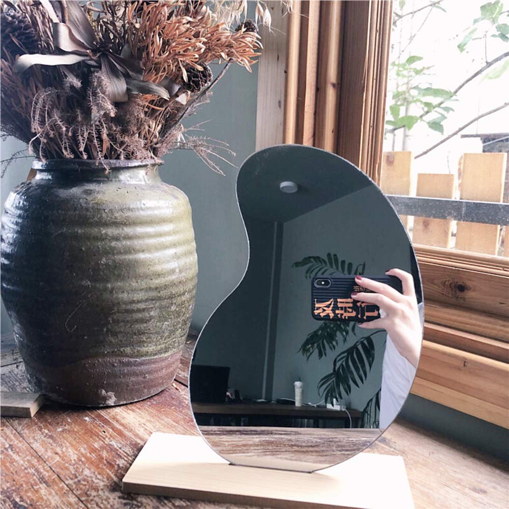 Acrylic Table Makeup Mirror with Wooden Base - 24x15cm Mango-Shaped Vanity Mirror for Bedroom & Desktop Decoration | Perfect for Dressing Table, Home Decor, and Gift Ideas