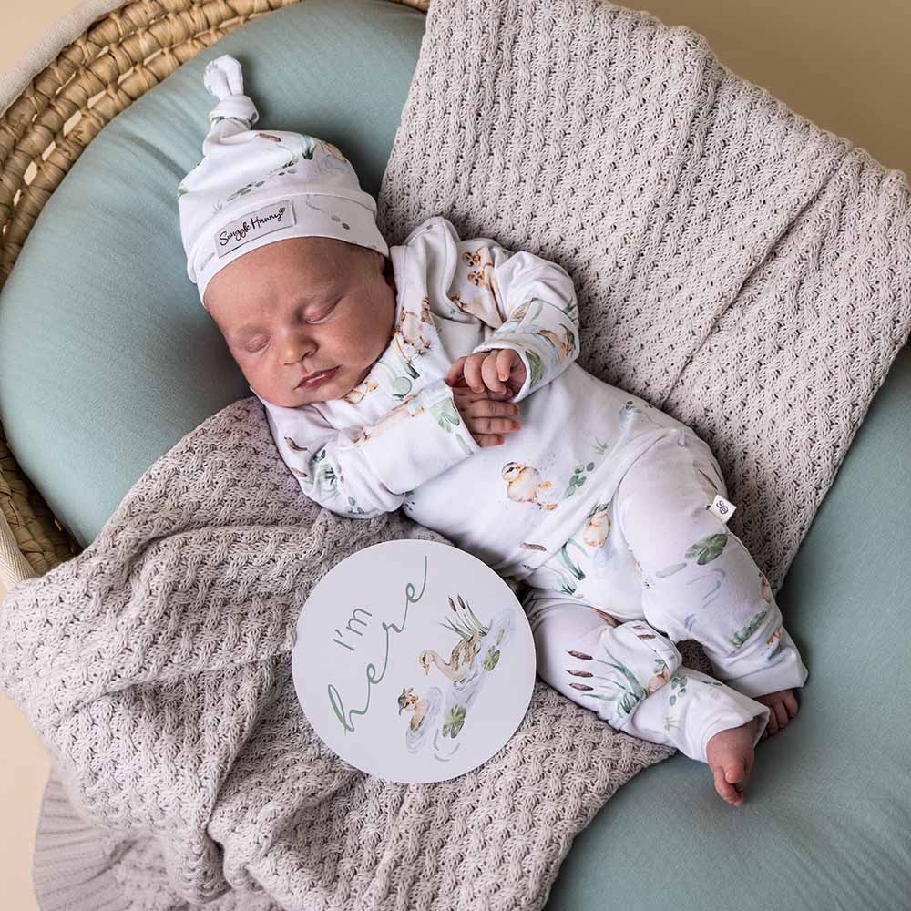 Organic Baby Grow Suit - Snuggle Hunny Duck Pond Print - Size 1 - Soft Cotton Infant Romper for Newborns & Toddlers - Perfect for Playtime, Daycare & Family Outings