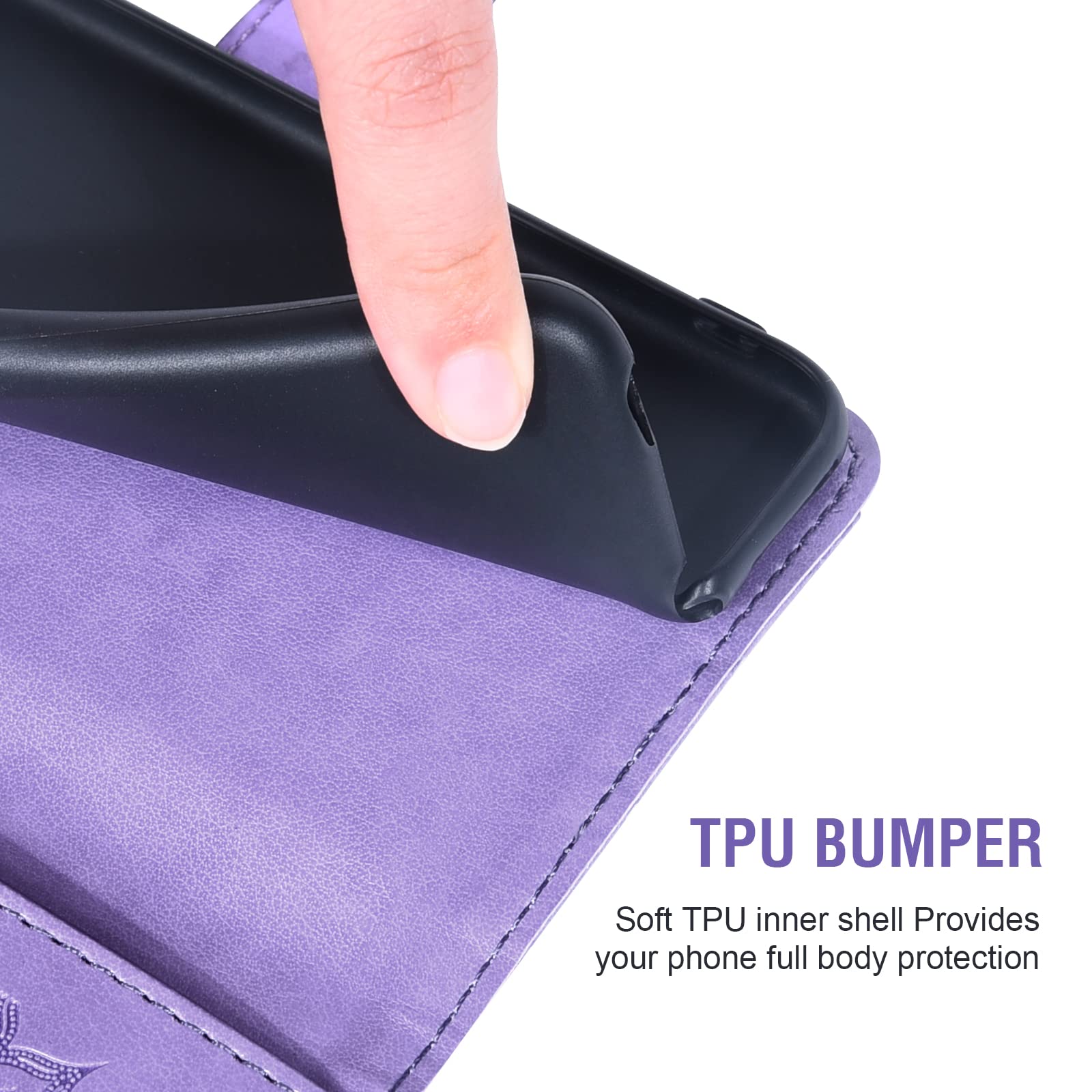 Samsung Galaxy A51 5G Phone Case with Wallet & Card Holder - Slim Leather Flip Cover with Tempered Glass Screen Protector - Verizon Compatible (Purple for Women) - Perfect for Daily Use, Travel & Hands-Free Viewing