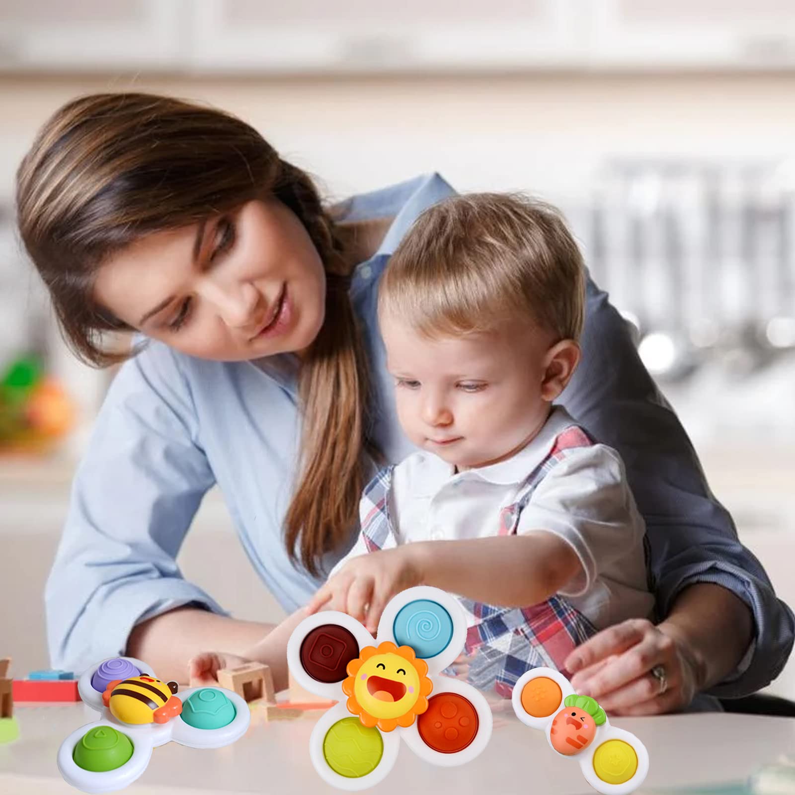 Best Suction Cup Baby Toys - 3 Pack Sensory Fidget Spinner for Toddlers 1-3 Years | Educational Bath & Learning Toy for Kids | Perfect for Stress Relief, Autism Therapy & Early Childhood Development
