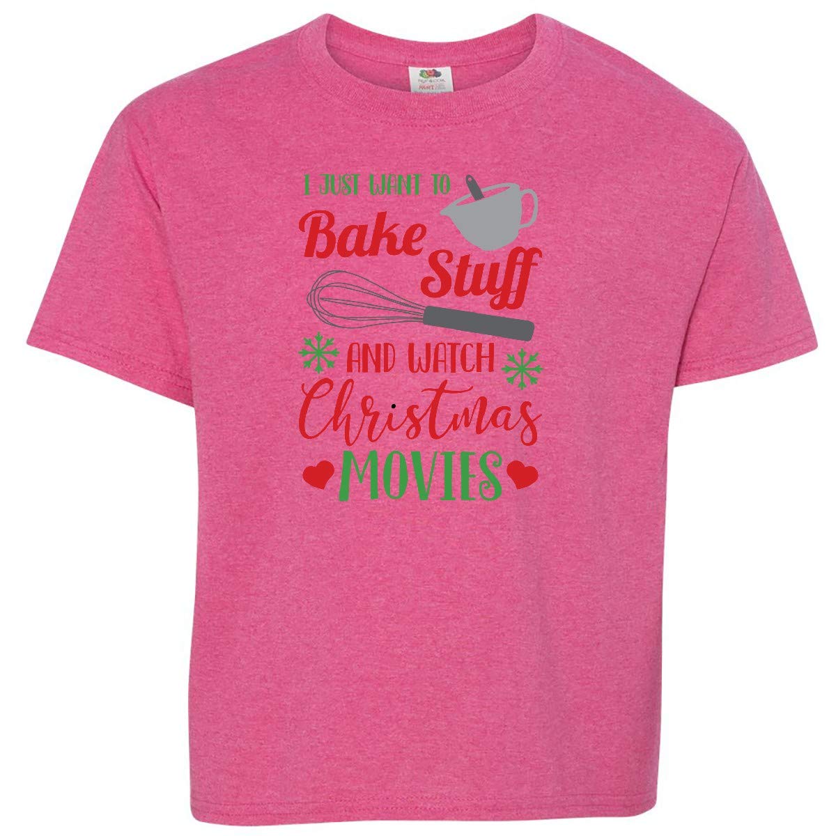 Inktastic 'I Just Want to Bake Stuff and Watch Christmas Movies' Youth T-Shirt | Cute Holiday Baking & Movie Night Outfit for Kids