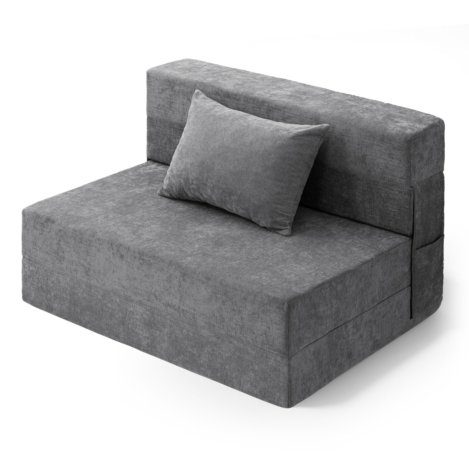 HOMFINE Folding Sofa Bed - Convertible Sleeper Chair with Pillow, Twin Size Gray Futon Couch for Small Spaces | Fold Out Couch & Foam Floor Mattress | Perfect for Living Room, Dorm, Guest Room & Home Office | Space-Saving Multi-Functional Furniture for Relaxing, Lounging & Overnight Guests