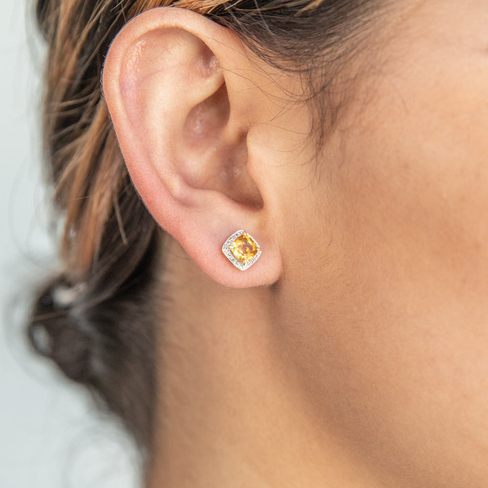 9ct Yellow Gold 1/2ct Citrine and Diamond Cushion Cut Stud Earrings for Women - Elegant Jewelry Gift for Birthday, Anniversary & Special Occasions