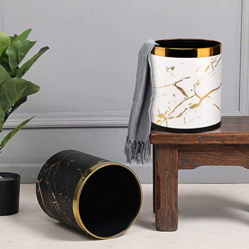 2.6 Gallon Small Office Trash Can with Lid - Black Gold Marble Bathroom & Bedroom Waste Basket - Invisible Garbage Bin for Living Room, Kitchen, Dorm - Odor Control & Space Saving Design