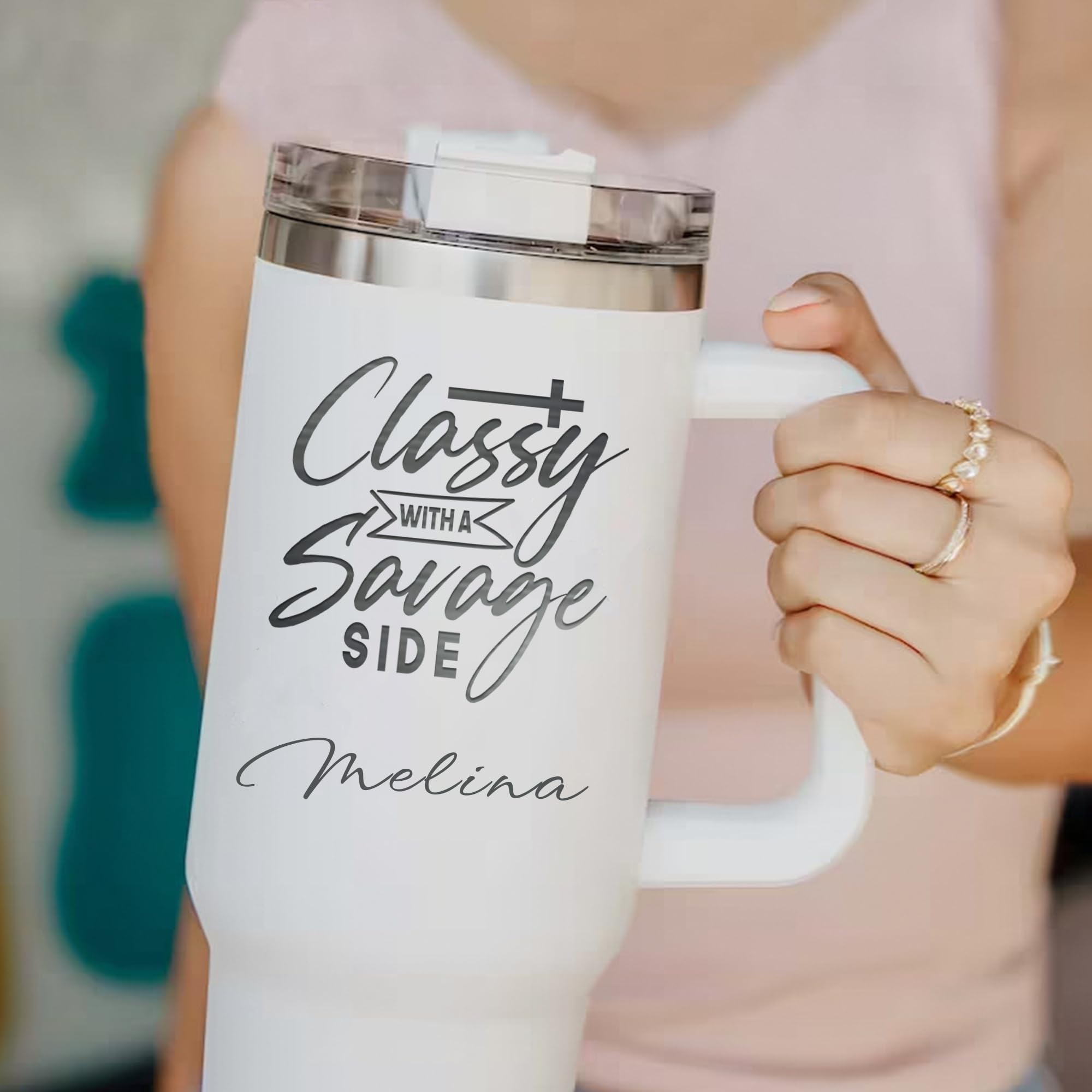 40oz Personalized Christian Tumbler - Laser Engraved Insulated Cup with Lid & Straw | Bible Verse Gifts for Women
