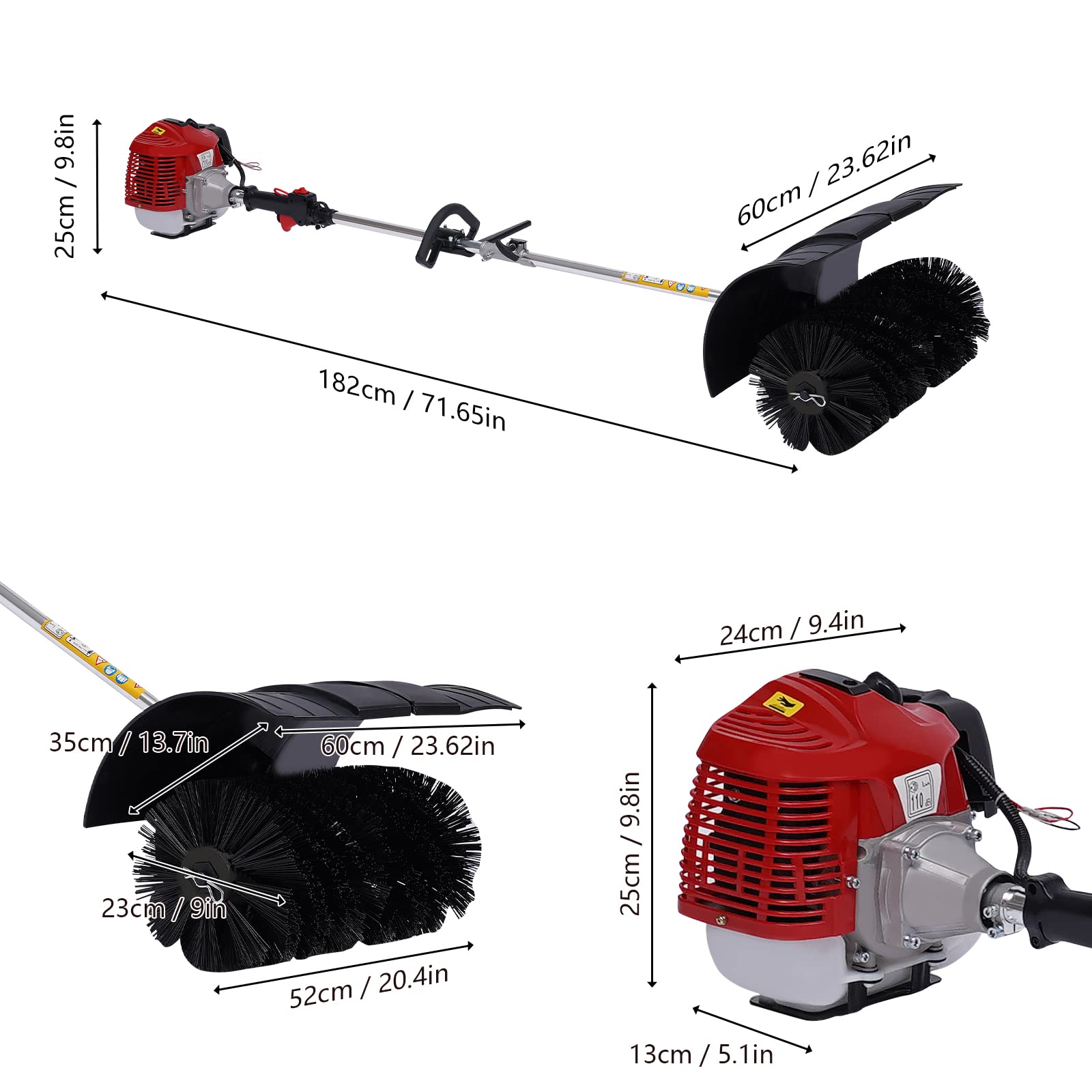 52cc Gas Powered Walk Behind Sweeper - 2.3HP Outdoor Power Broom for Driveways, Turf & Artificial Grass - Heavy Duty Lawn Cleaning Machine (US Stock) - Perfect for Residential Yards, Commercial Properties & Landscaping Maintenance