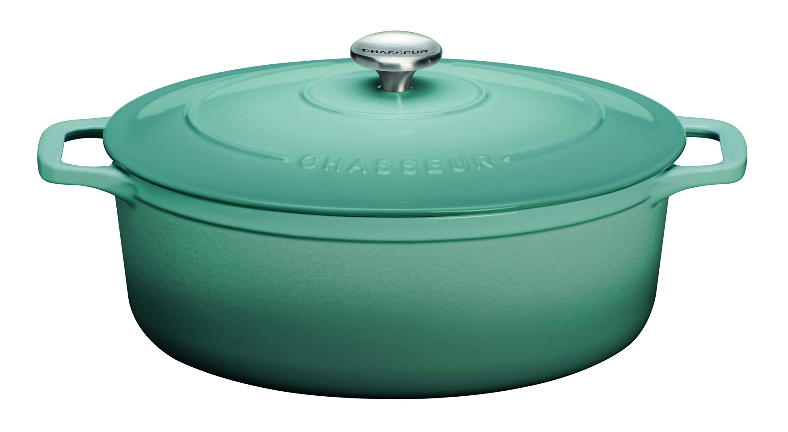 Premium Chasseur French Enameled Cast Iron Oval Dutch Oven 7.25 Quart - Quartz Blue | Heavy Duty Cookware for Braising, Roasting & Baking | Perfect for Soups, Stews & Family Meals
