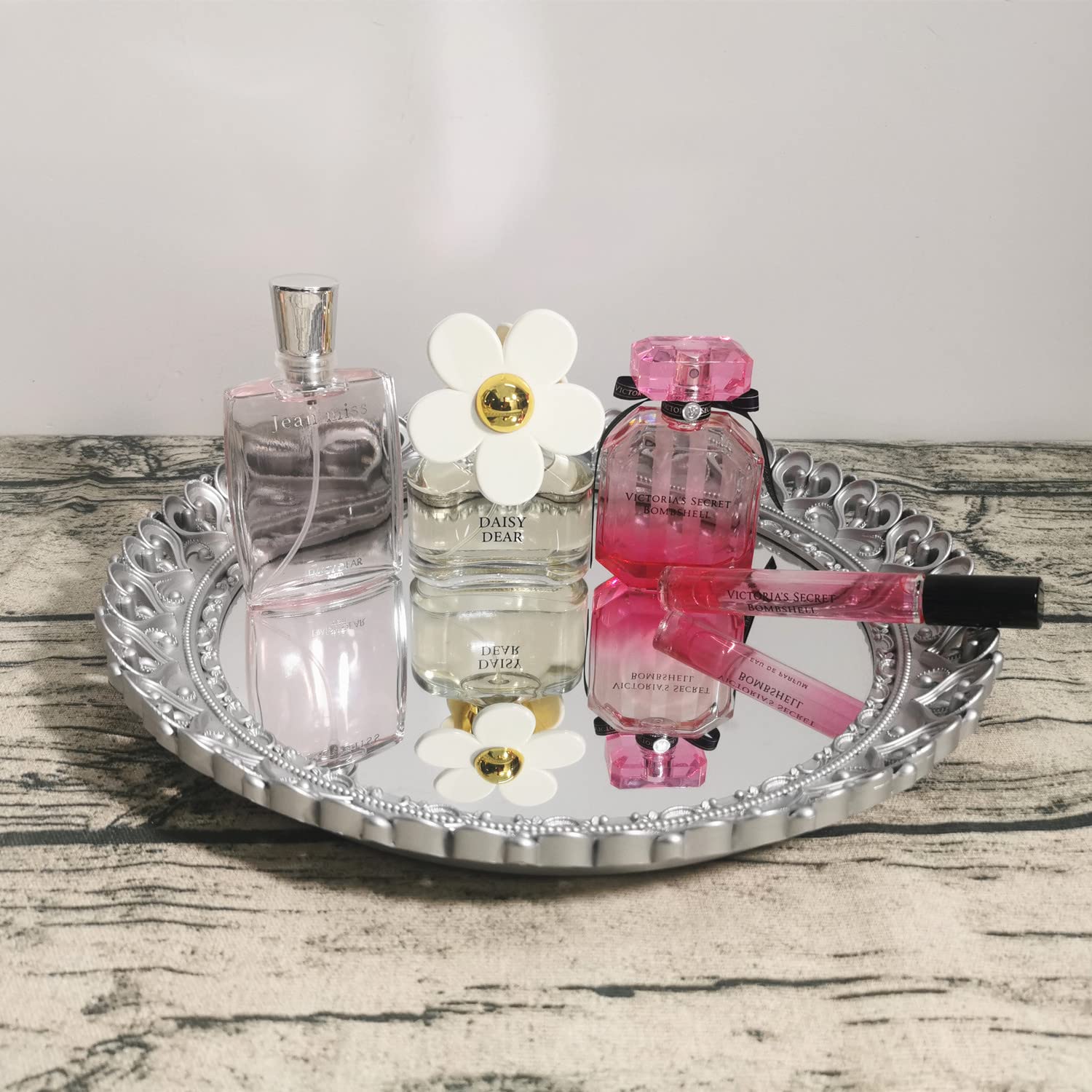 Hamphinee Silver Crown Mirror Tray - 12'X12' Decorative Dresser Organizer & Serving Tray for Perfume Display, Jewelry Storage, Vanity Decor, and Elegant Home Entertaining