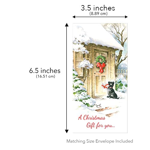 Fravessi SHADE TREE GREETINGS Christmas Money Holder Card - 3.5x6.5 Inch Envelope for Cash, Checks & Gifts - Festive Dog with Present Design - Perfect for Holiday Gifting, Office Parties & Family Celebrations