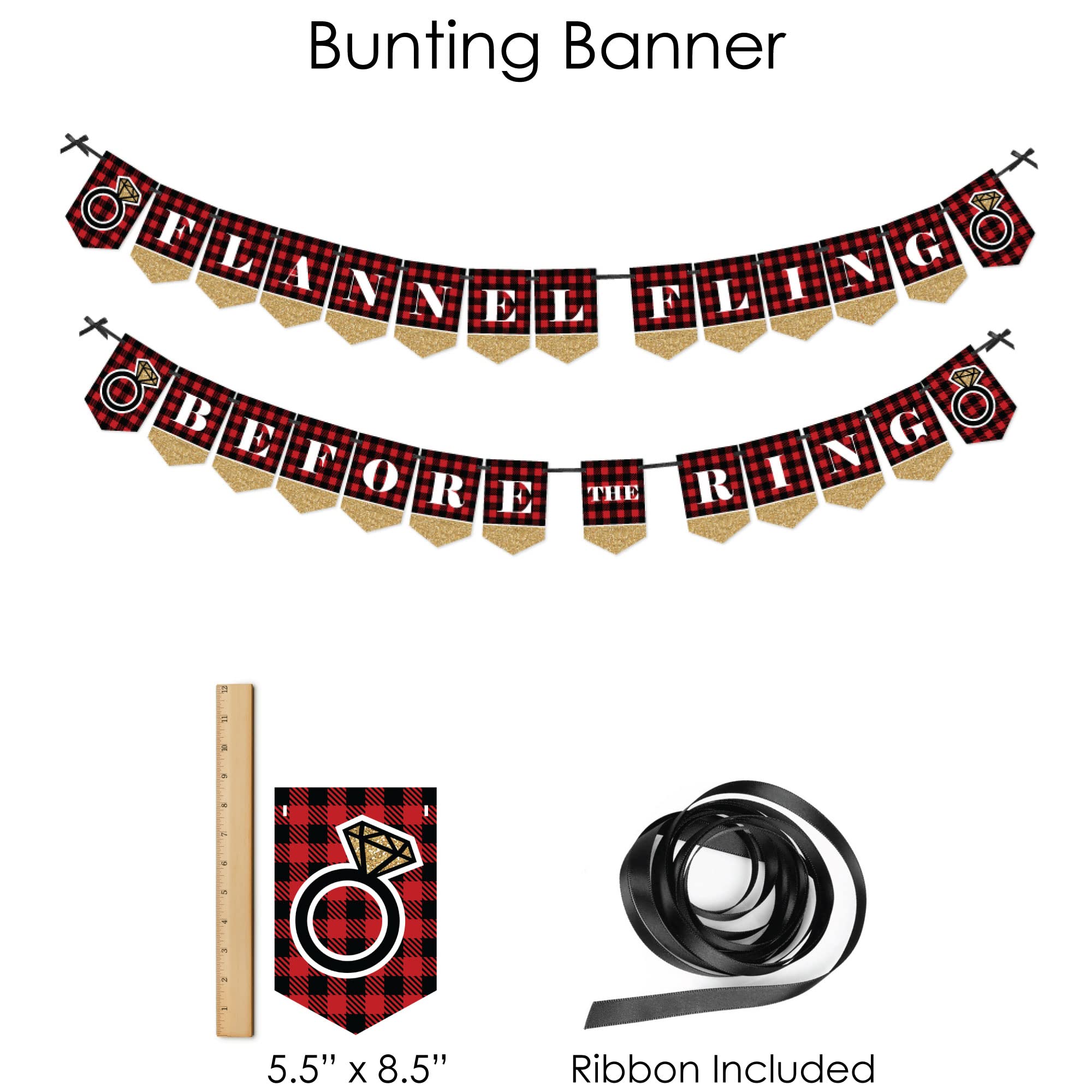 Big Dot of Happiness Flannel Fling Before the Ring - Buffalo Plaid Bachelorette Party Banner & Decorations Kit - Wedding Shower Supplies Bundle for Bridal Showers, Girls Night & Pre-Wedding Celebrations