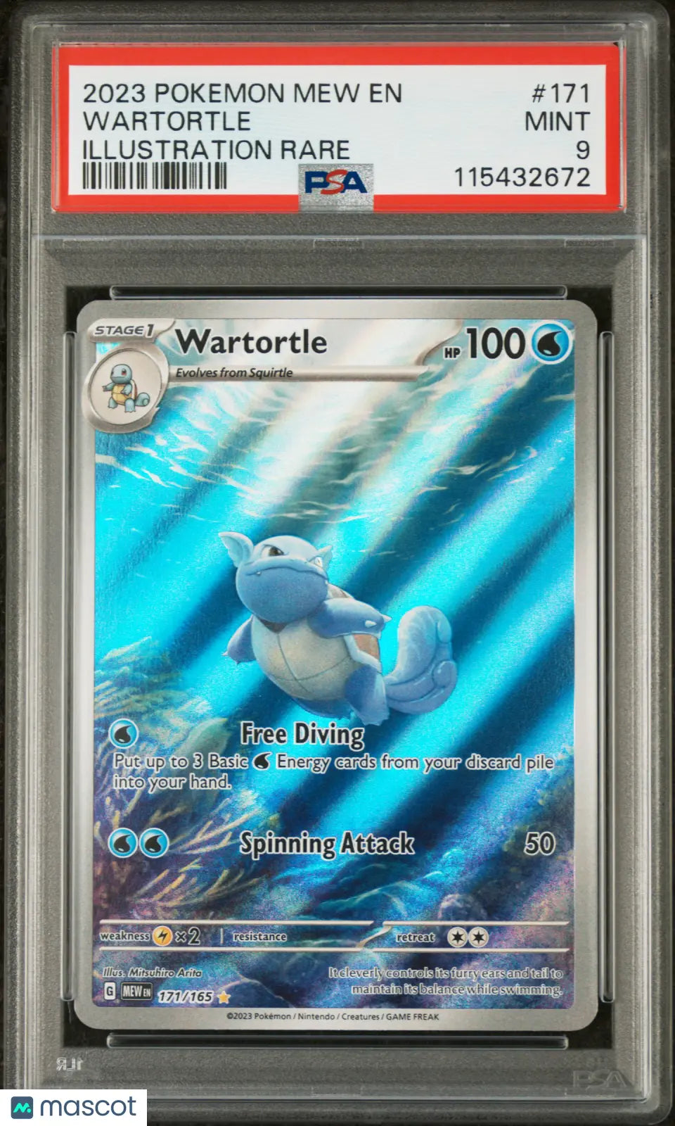 2023 Pokemon Mew EN 151 Wartortle Illustration Rare PSA 9 171/165 - Collectible Trading Card for Pokemon Fans & Card Game Battles