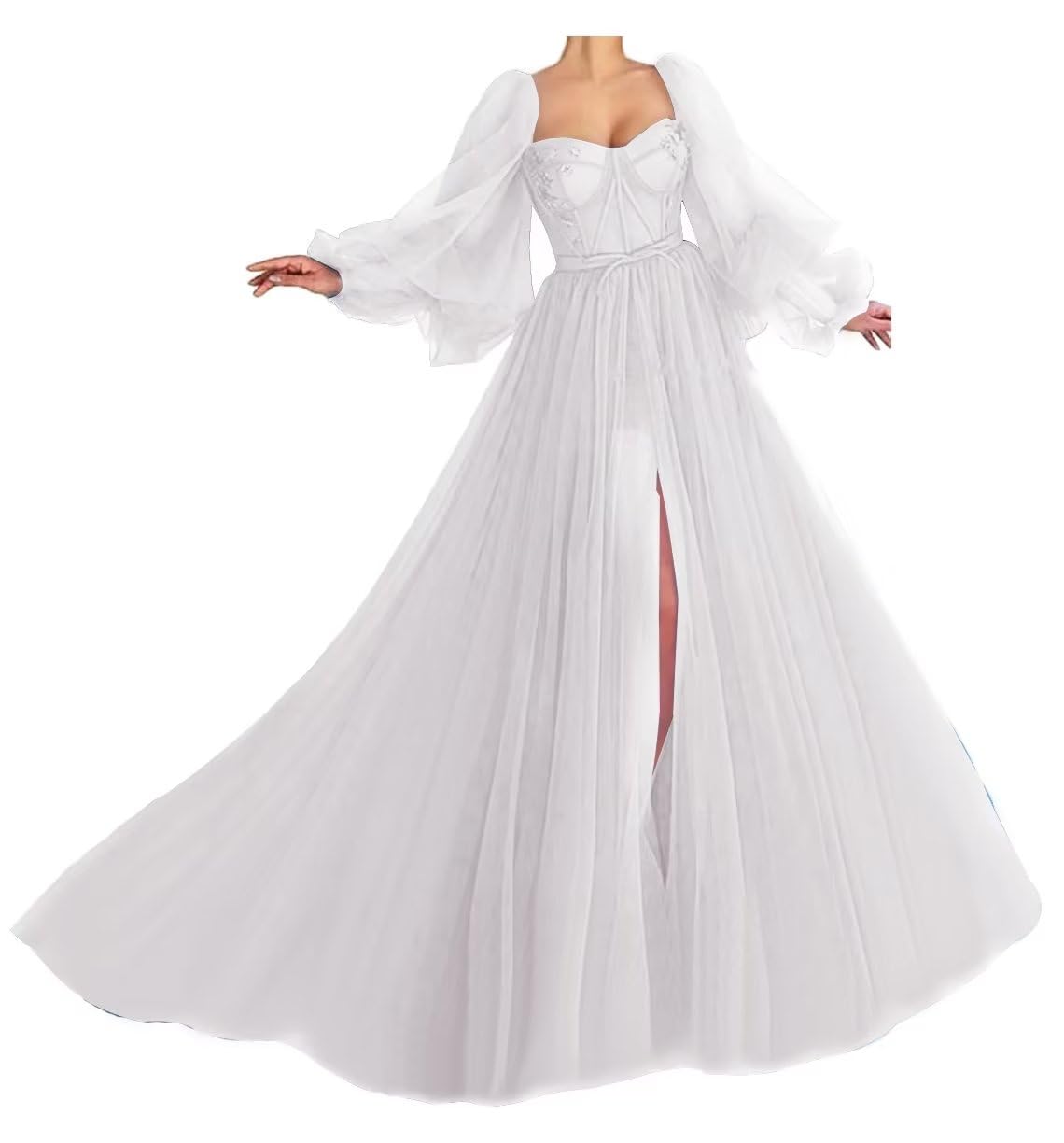 Elegant White Ball Gown for Women - Puffy Sleeve Prom Dress with Sweetheart Neckline & Tulle Skirt | A-Line Formal Evening Gown Size 28 | Perfect for Weddings, Proms, Galas & Special Occasions
