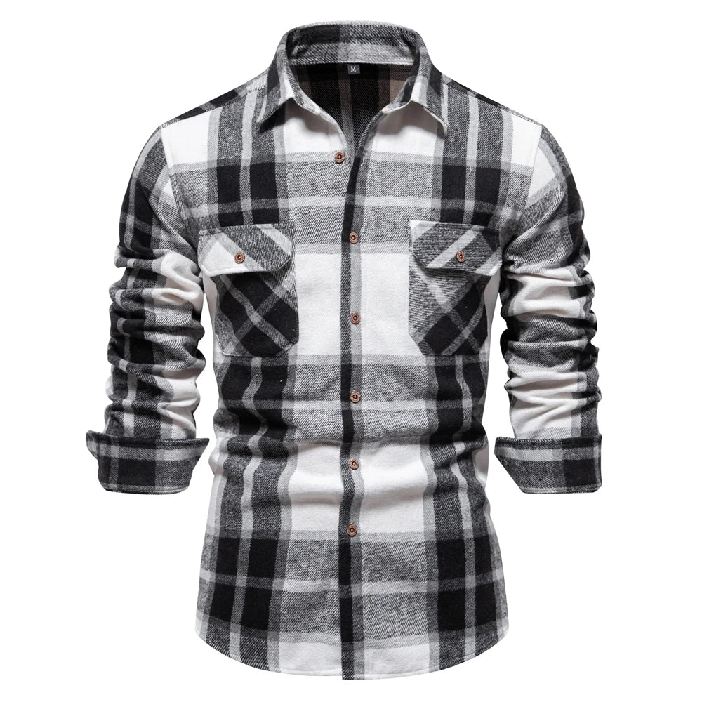 Men's Thick Flannel Plaid Shirt - Winter Warm Casual Button Down Shirt with Double Pockets | Perfect for Layering Under Jackets, Outdoor Activities & Office Wear