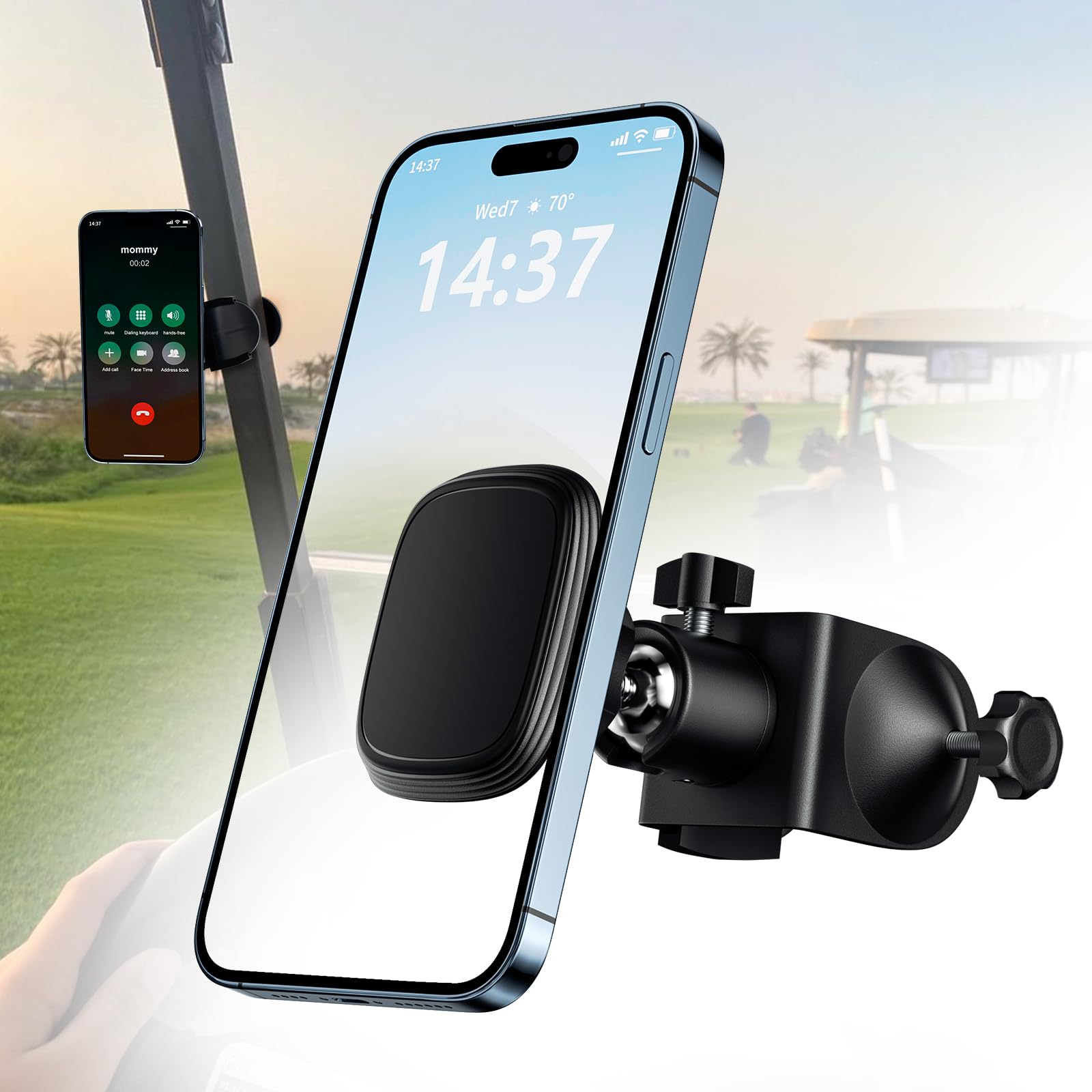 Golf Cart Phone Holder - Magnetic Phone Mount for EZGO, Club Car & Yamaha Carts | Ultra Strong Magnet Universal Phone Caddy | Compatible with All Smartphones | Perfect for Golfing, Camping & Outdoor Activities