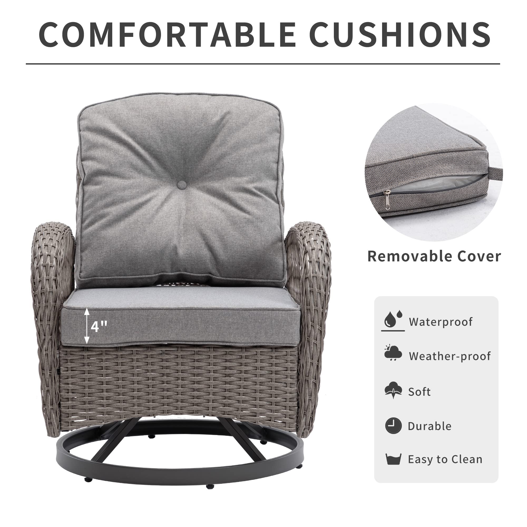 360° Swivel Rocking Patio Chairs Set with Cushions & Coffee Table - 3-Piece Outdoor Wicker Bistro Furniture for Garden, Balcony & Backyard Relaxation