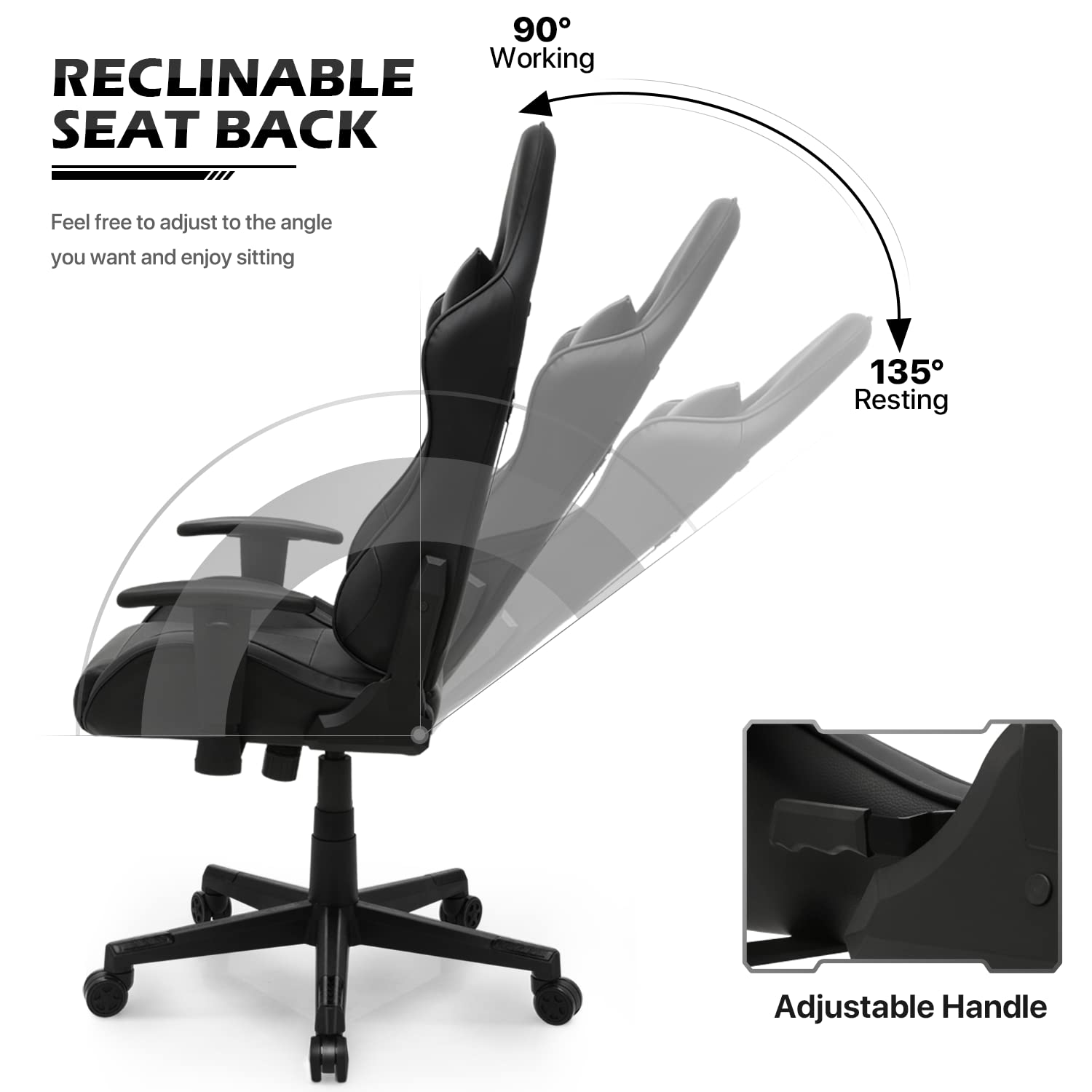 MoNiBloom Ergonomic Gaming Chair - High Back Office Chair with Adjustable Headrest & Lumbar Support, PU Leather Racing Style Computer Chair with Height Adjustment & Recline Function for Adults & Teens (Black) - Perfect for Home Office, Gaming Setup & Workstation Comfort