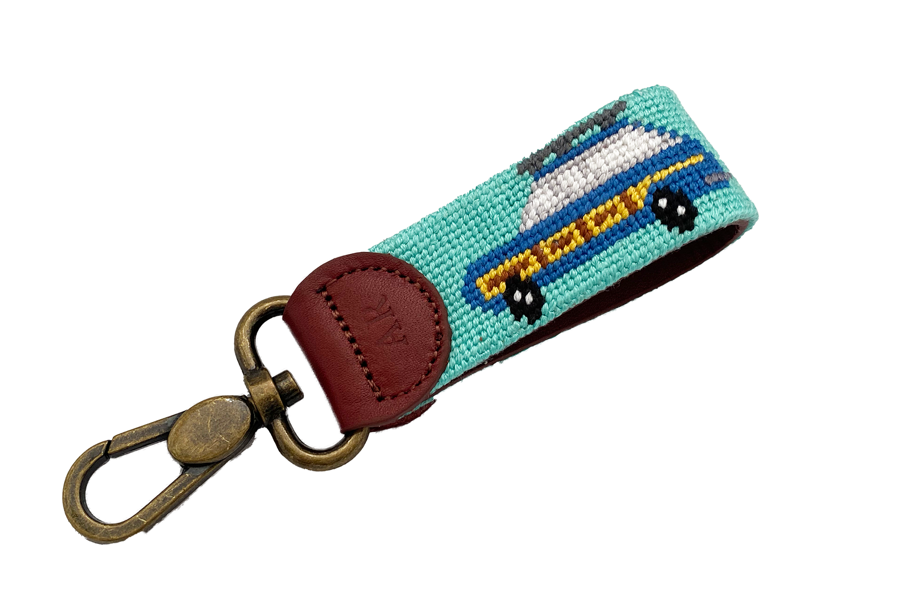 ON THE ROAD Needlepoint Keychain - Elegant Handmade Key Fob for Car Keys, House Keys & Gift Giving | Perfect for Travelers, Commuters & Everyday Use