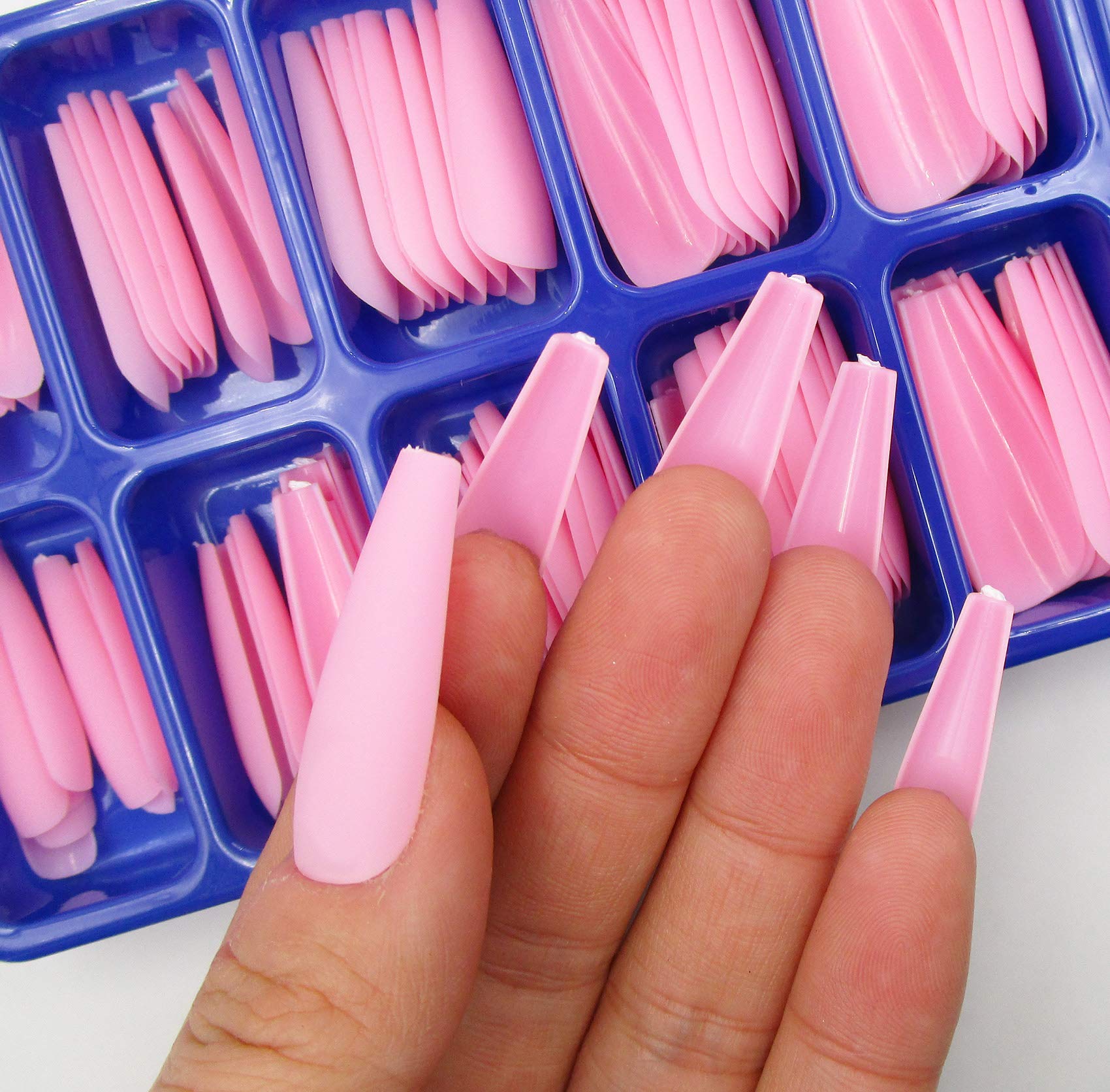 100-Piece Coffin Press-On Nails - Medium Ballerina Acrylic Fake Nails with Matte Finish, Full Cover Pink Artificial Nails for Women & Girls | Perfect for Parties, Weddings, and Everyday Glam