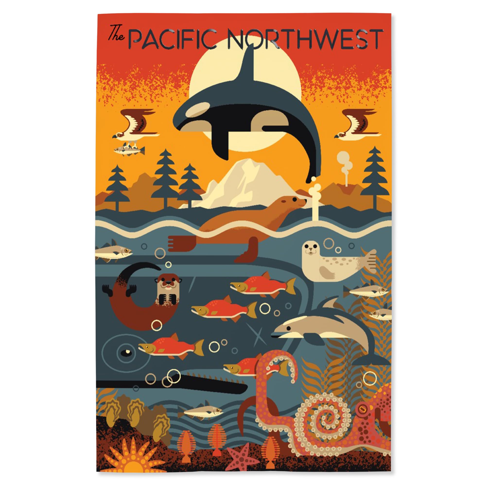 Lantern Press 16x24 Inch Giclee Art Print - Pacific Northwest Marine Animals Geometric Wall Decor | Perfect for Coastal Living Rooms, Beach House Bedrooms & Office Spaces