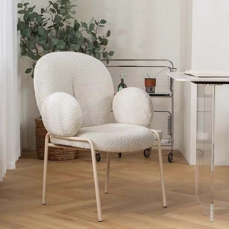 Ivory White Boucle Accent Chair with White Metal Legs - Modern Upholstered Lounge Chair for Living Room, Bedroom, or Office Decor