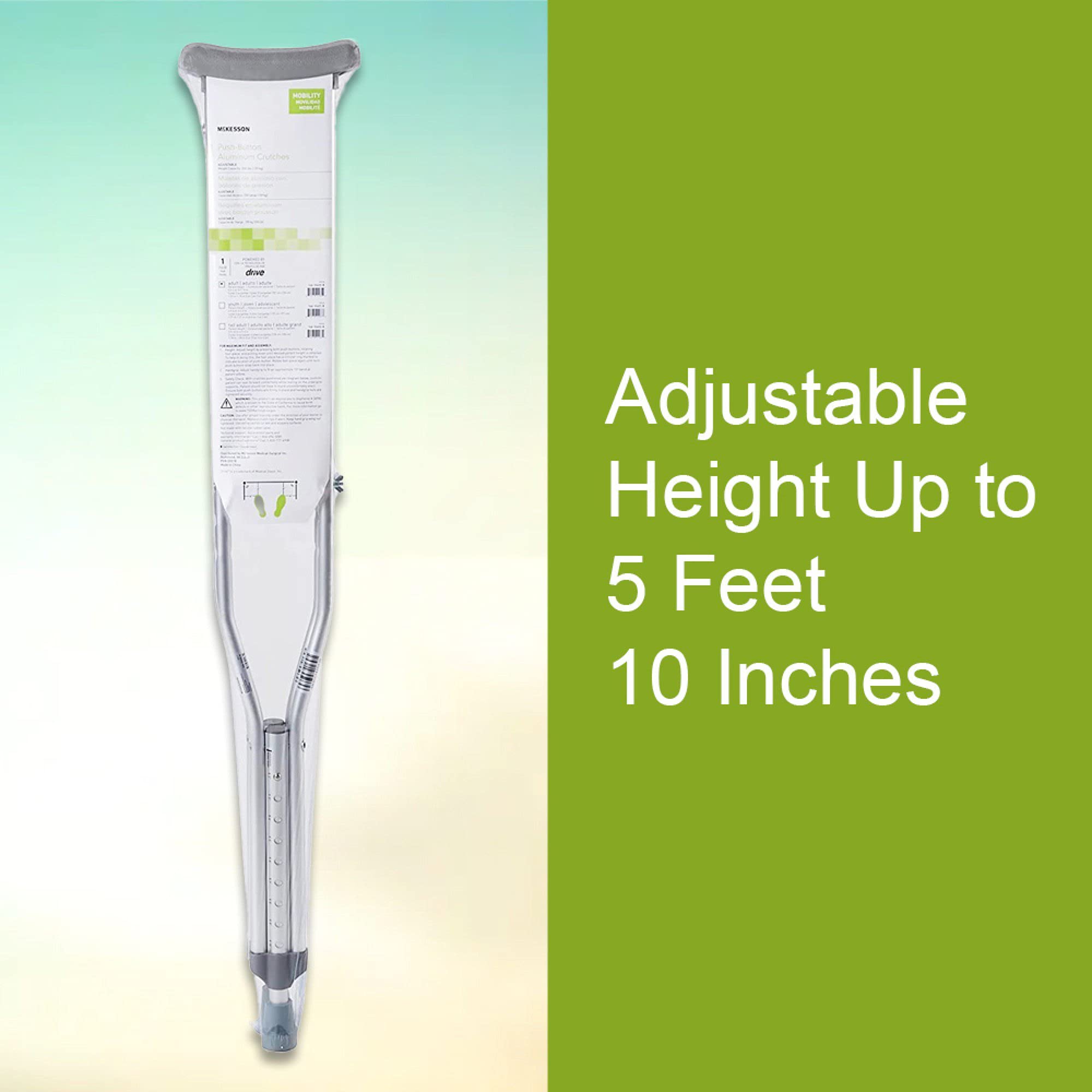 McKesson Aluminum Frame Underarm Crutches for Adults - Adjustable Height, 350 lb Weight Capacity, Push Button Mechanism (Set of 8) - Ideal for Injury Recovery, Mobility Assistance & Post-Surgery Support