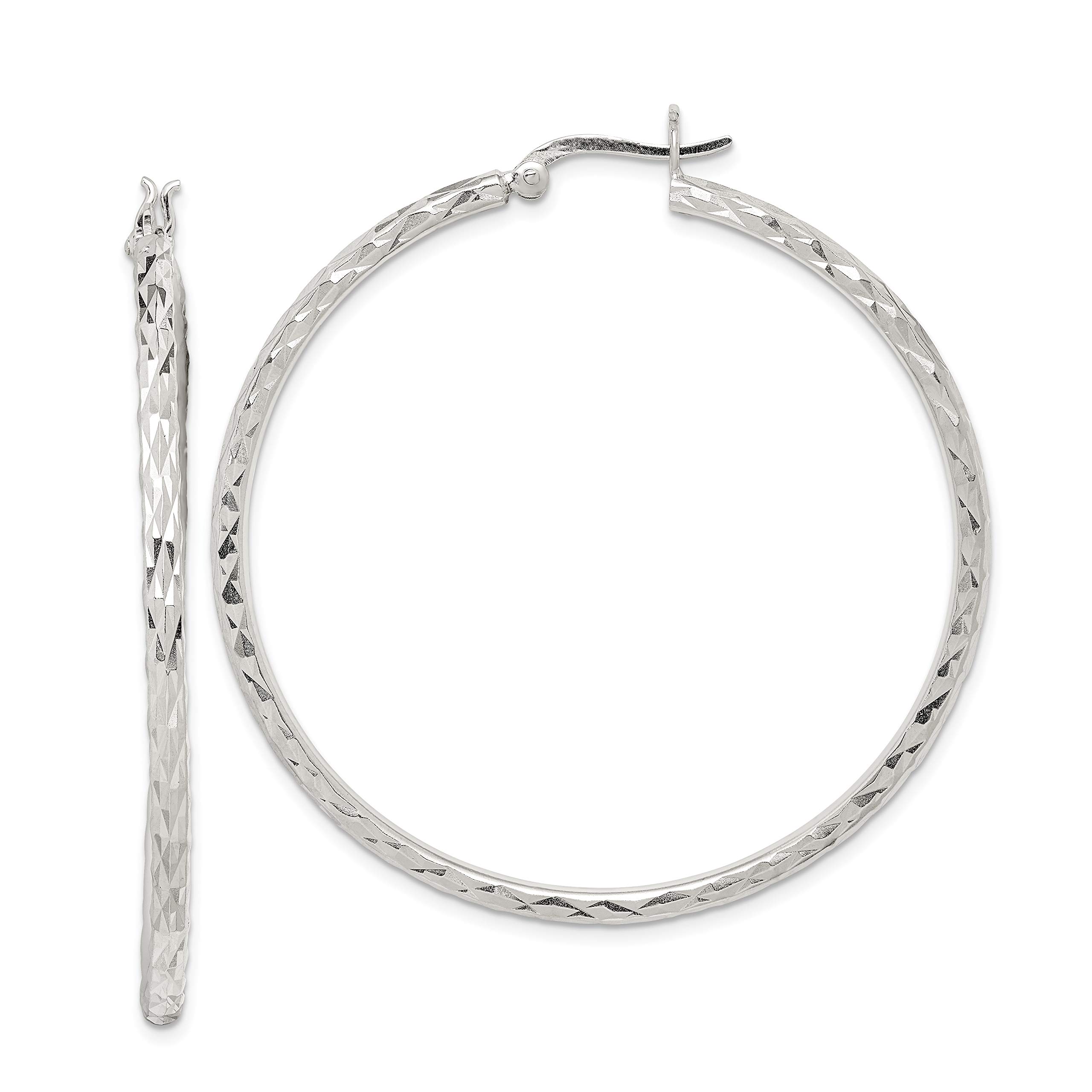 Elegant Sterling Silver Diamond-Cut Hoop Earrings for Women | Trendy Fashion Jewelry Gift for Her | Perfect for Parties, Weddings & Everyday Wear